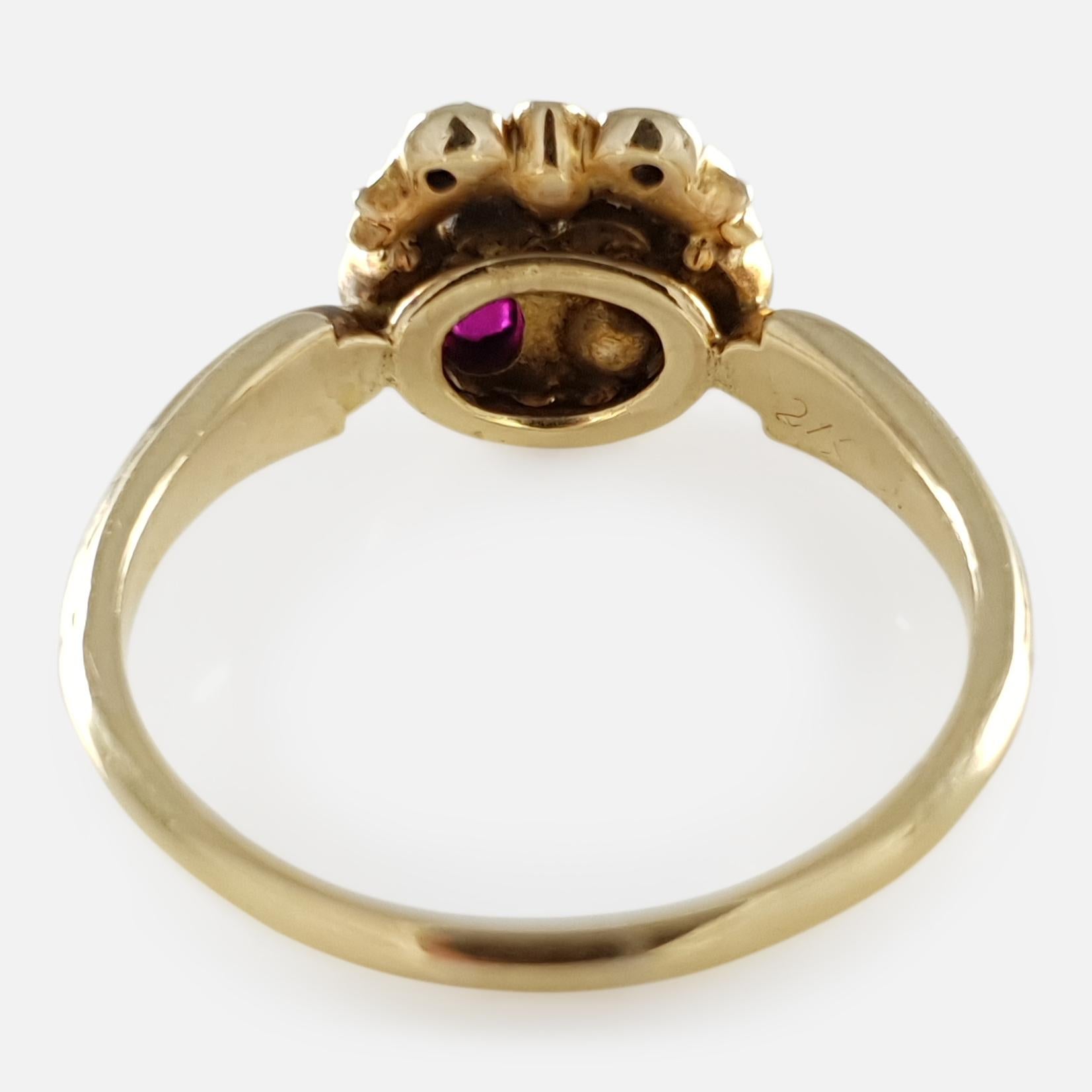 Women's Victorian 18 Karat Yellow Gold Emerald Ruby and Diamond Conjoined Hearts Ring