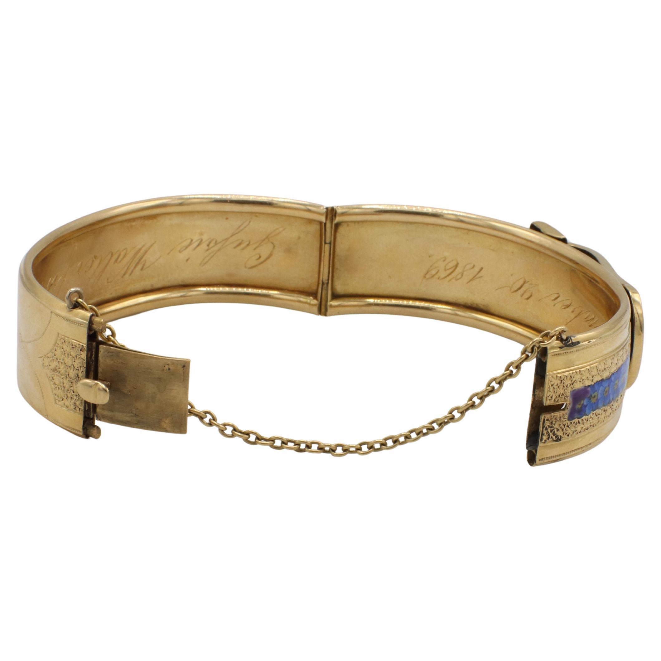 Bracelet victorien en or jaune 18 carats avec boucle en forme de fleur émaillée 1869 Bon état - En vente à  Baltimore, MD