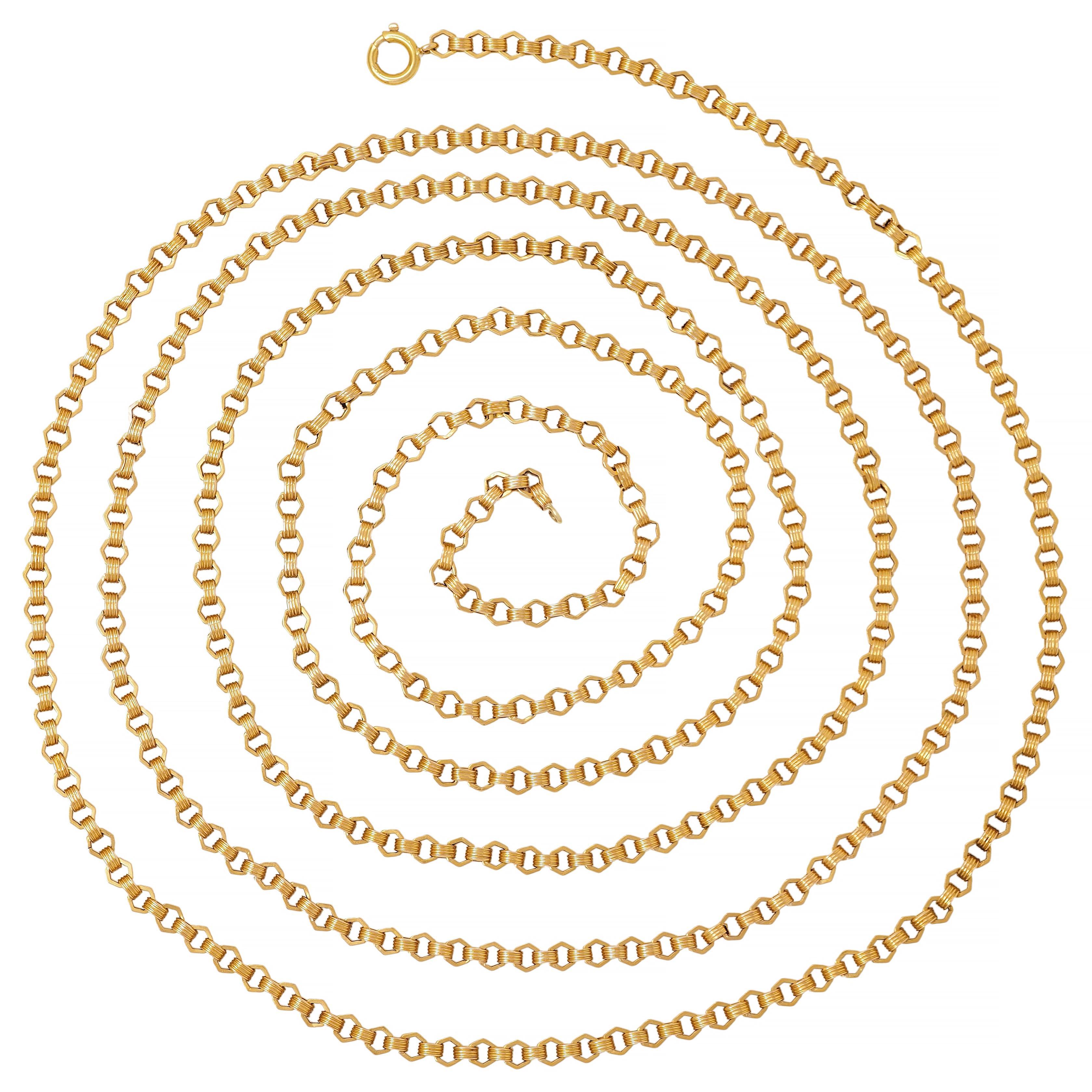 Vittoriano Collana antica vittoriana in oro giallo 18 carati con maglie esagonali 69 IN in vendita
