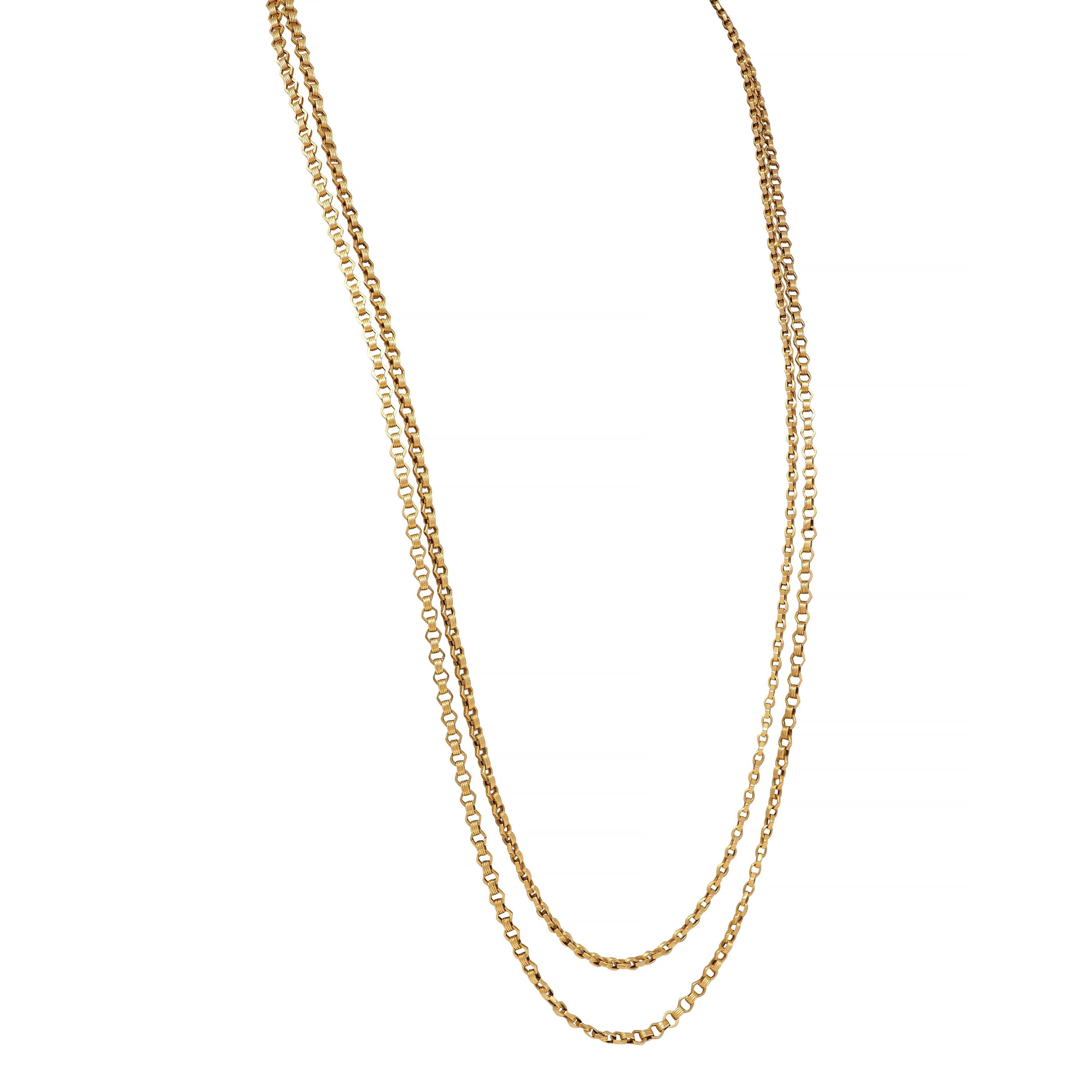 Collana antica vittoriana in oro giallo 18 carati con maglie esagonali 69 IN In condizioni ottime in vendita a Philadelphia, PA