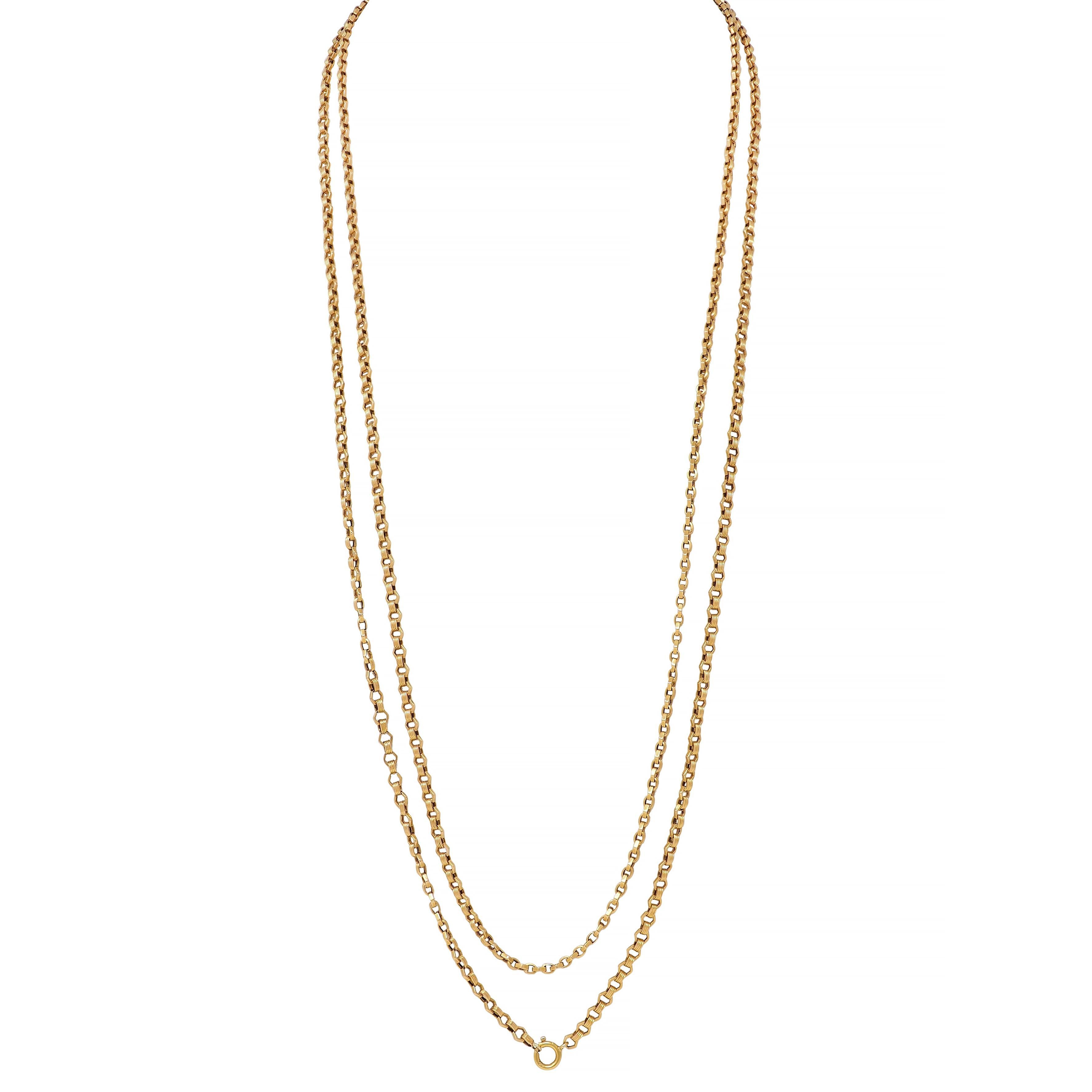 Long collier ancien de style victorien en or jaune 18 carats à maillons hexagonaux fantaisie 69 Unisexe en vente