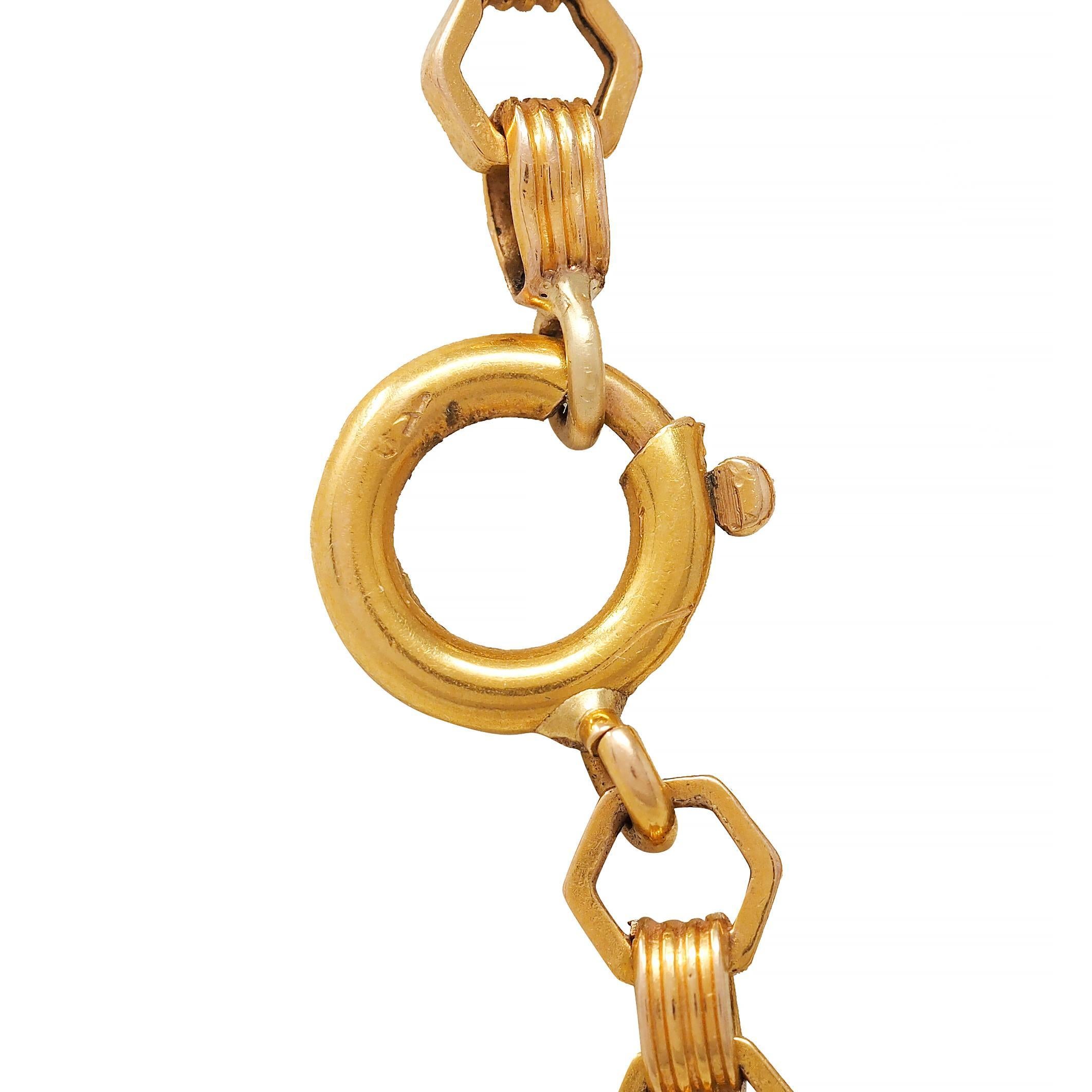 Long collier ancien de style victorien en or jaune 18 carats à maillons hexagonaux fantaisie 69 en vente 3