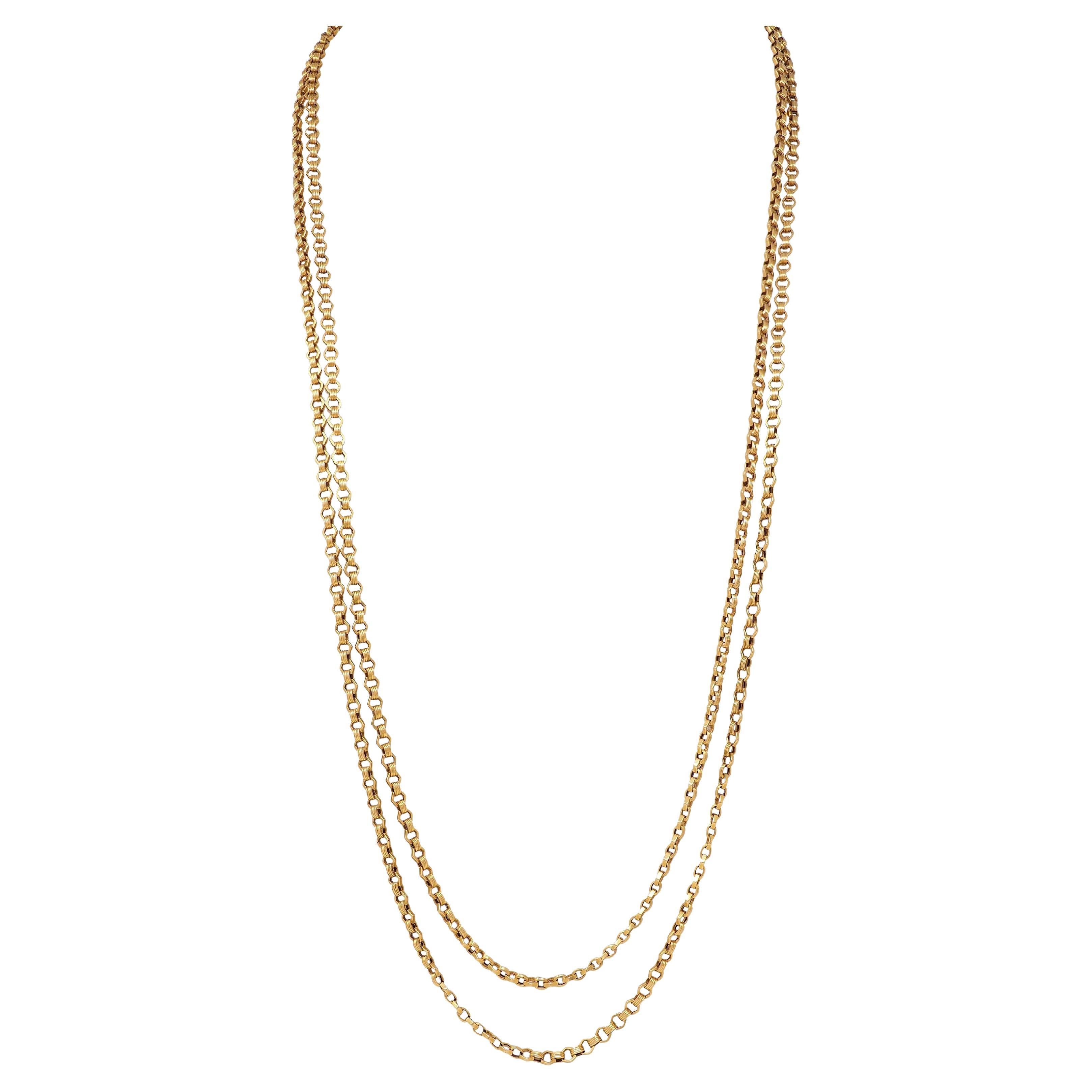 Collana antica vittoriana in oro giallo 18 carati con maglie esagonali 69 IN
