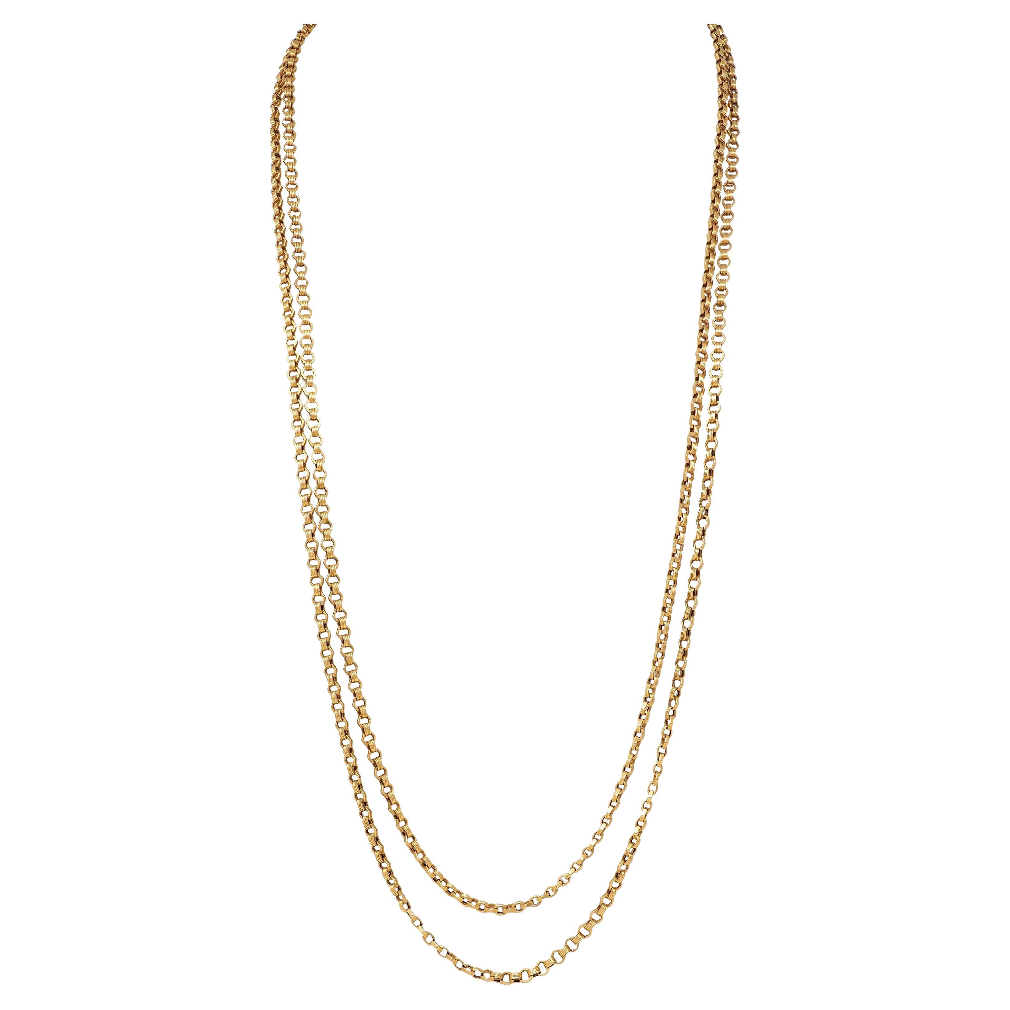 Collana antica vittoriana in oro giallo 18 carati con maglie esagonali 69 IN