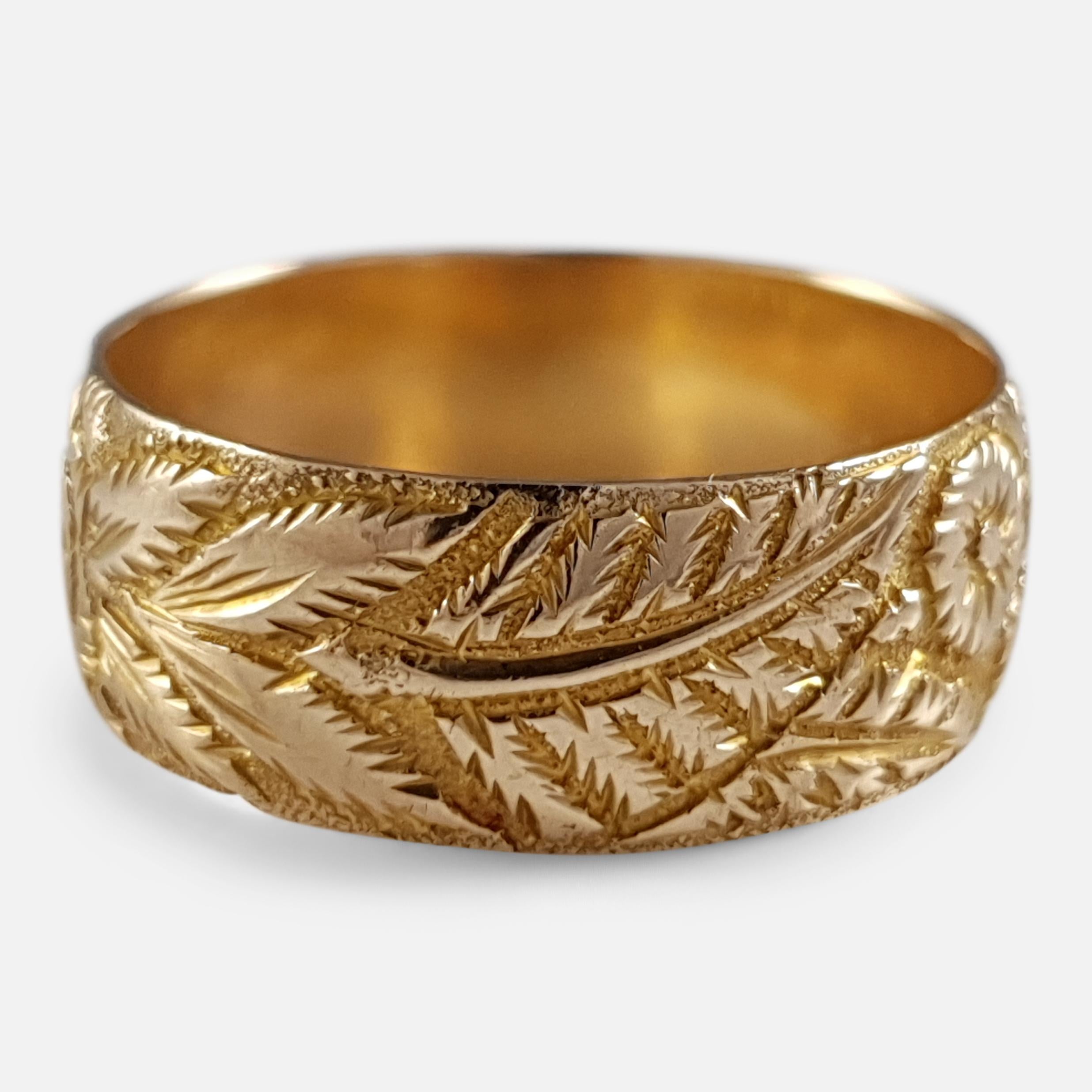 Victorian 18 Karat Yellow Gold Foliate Engraved Wedding Band Ring at Victorian 18 Karat Yellow Gold Foliate Engraved Wedding Band Ring at