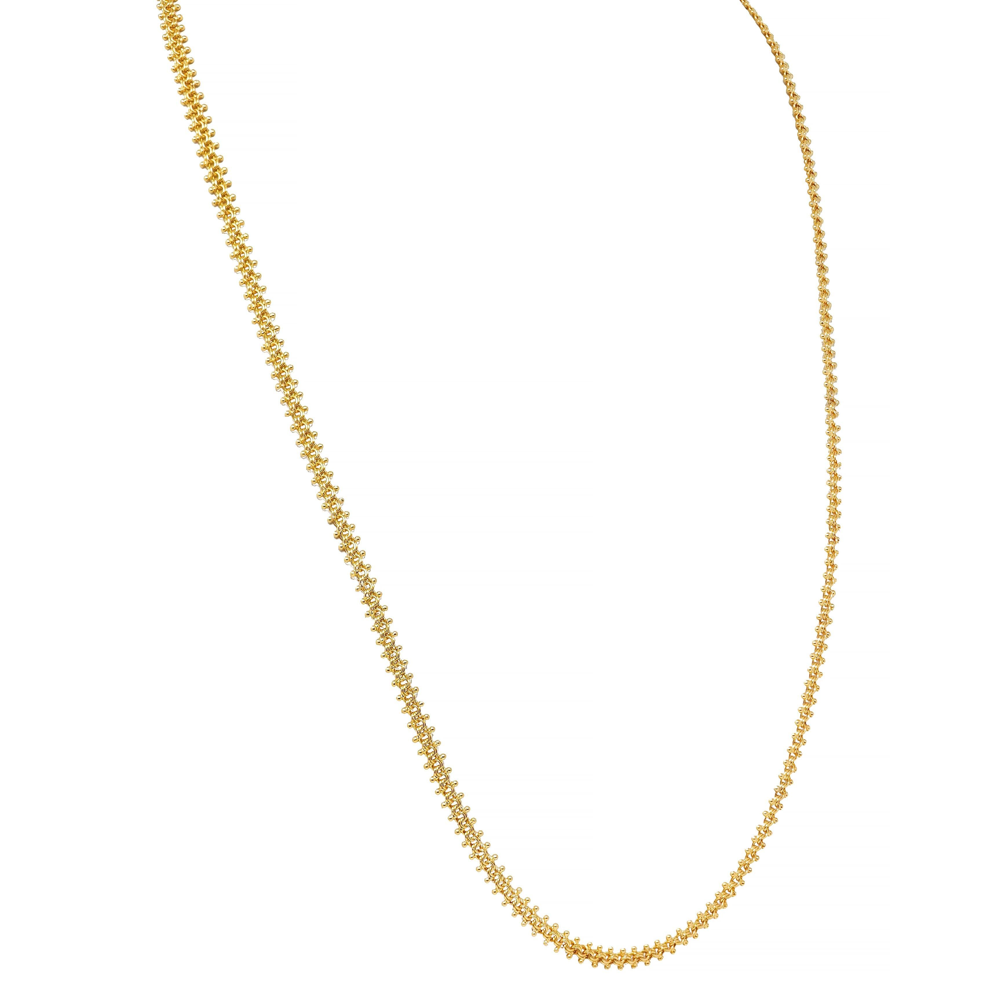 Women's or Men's Victorian 18 Karat Yellow Gold Granulate Antique Fancy Chain Necklace For Sale