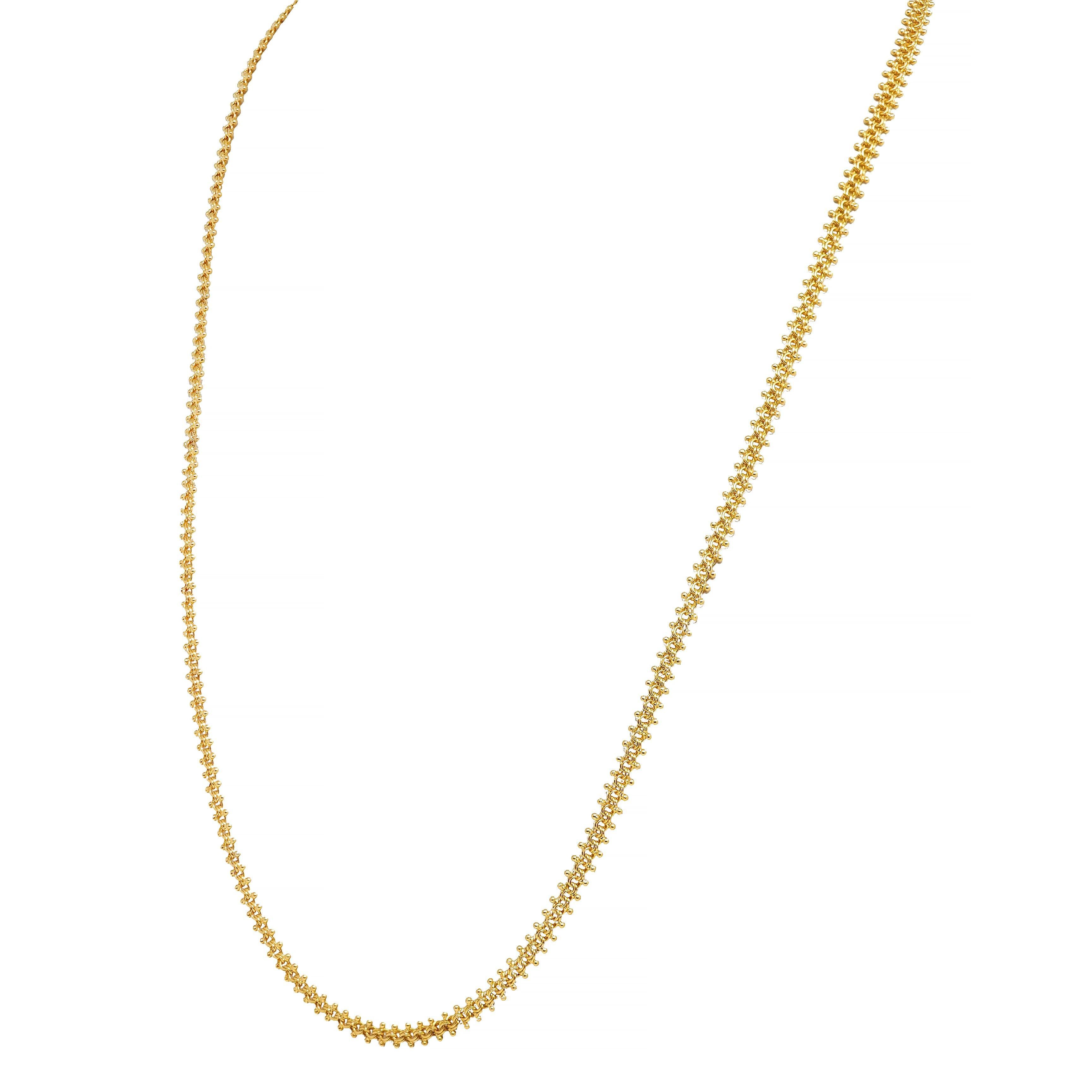 Victorian 18 Karat Yellow Gold Granulate Antique Fancy Chain Necklace For Sale 2