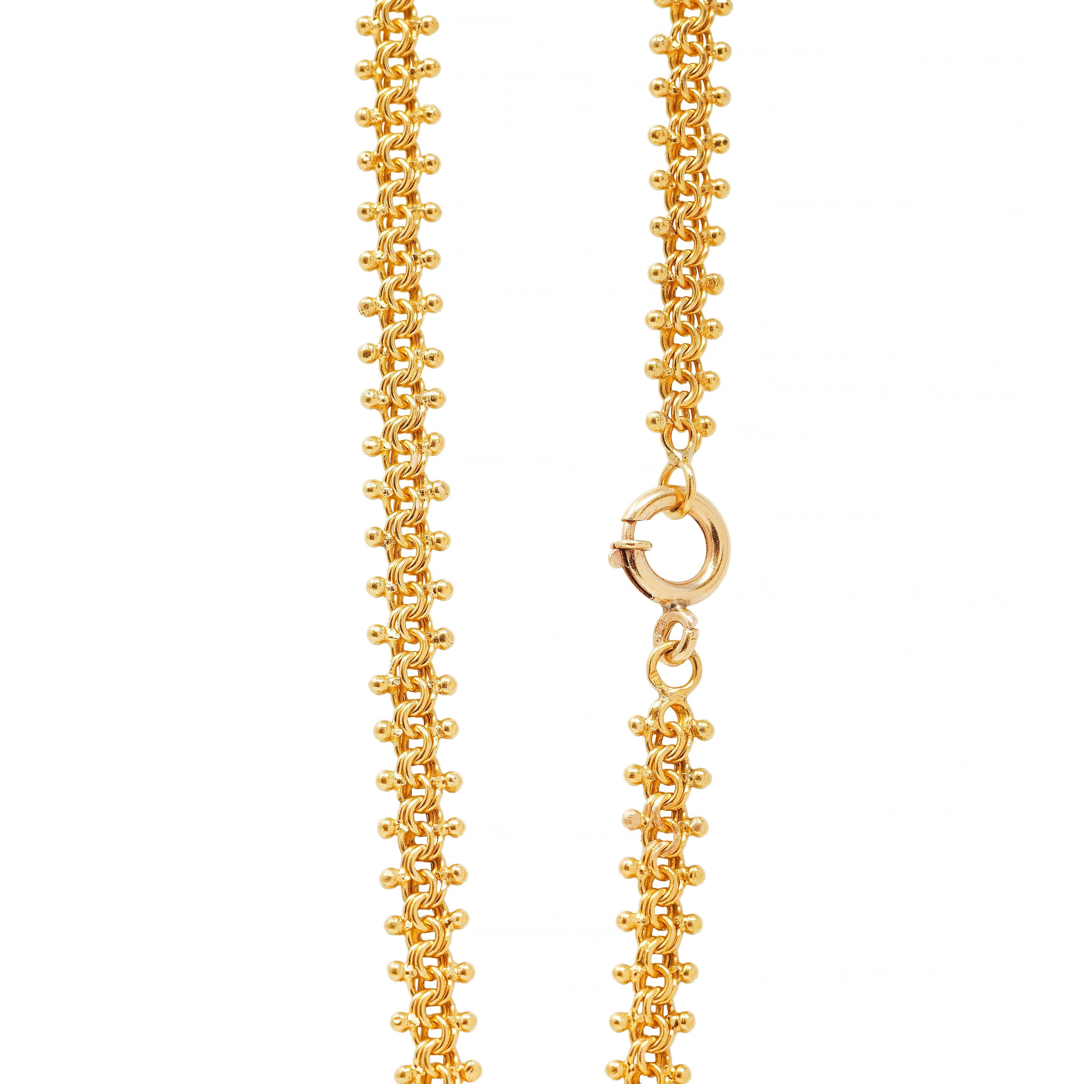 Victorian 18 Karat Yellow Gold Granulate Antique Fancy Chain Necklace For Sale 3