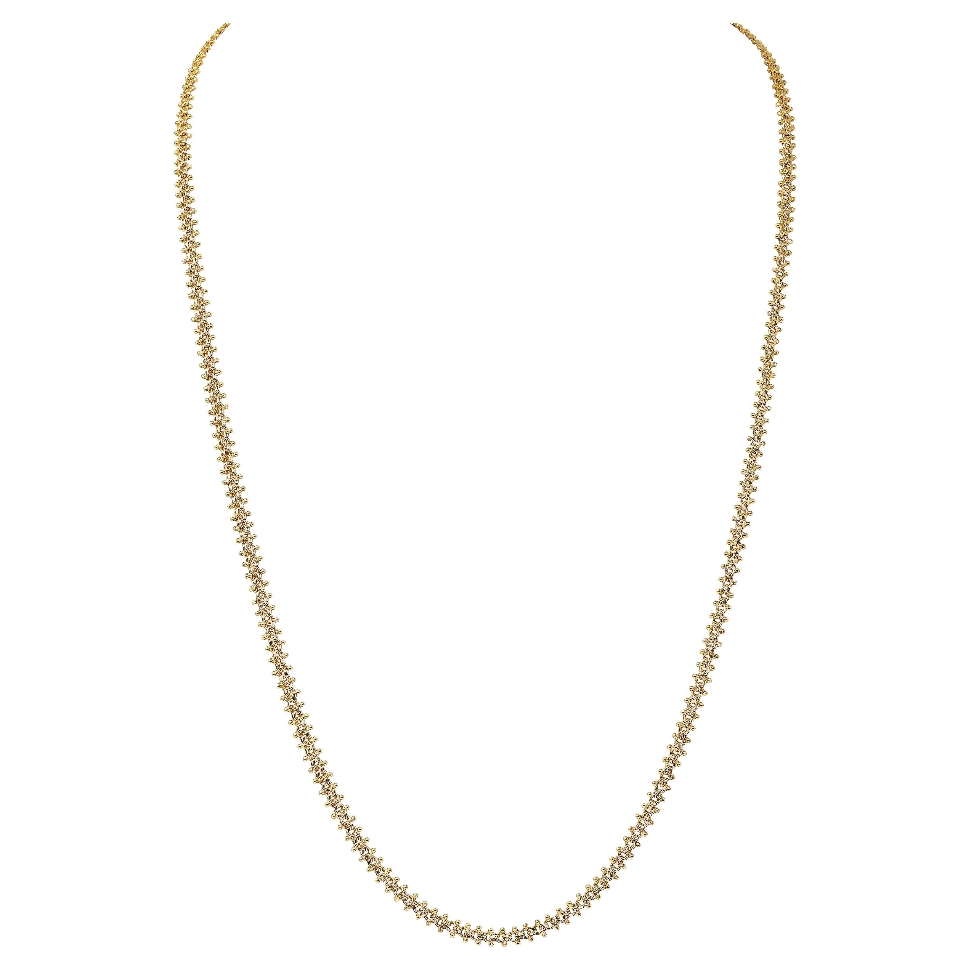 Victorian 18 Karat Yellow Gold Granulate Antique Fancy Chain Necklace For Sale