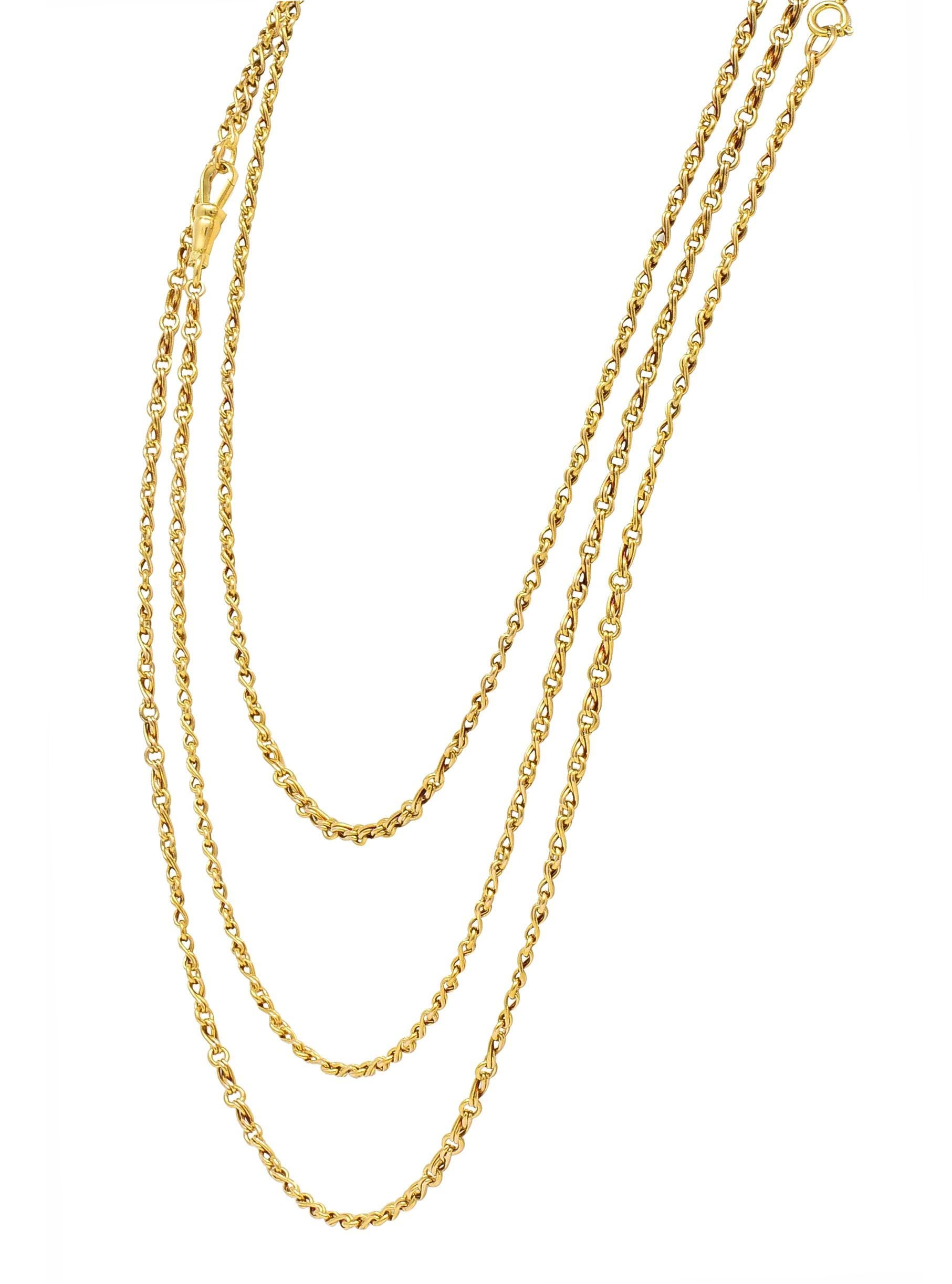 Women's or Men's Victorian 18 Karat Yellow Gold Infinity Link 66.5 IN Long Antique Chain Necklace For Sale
