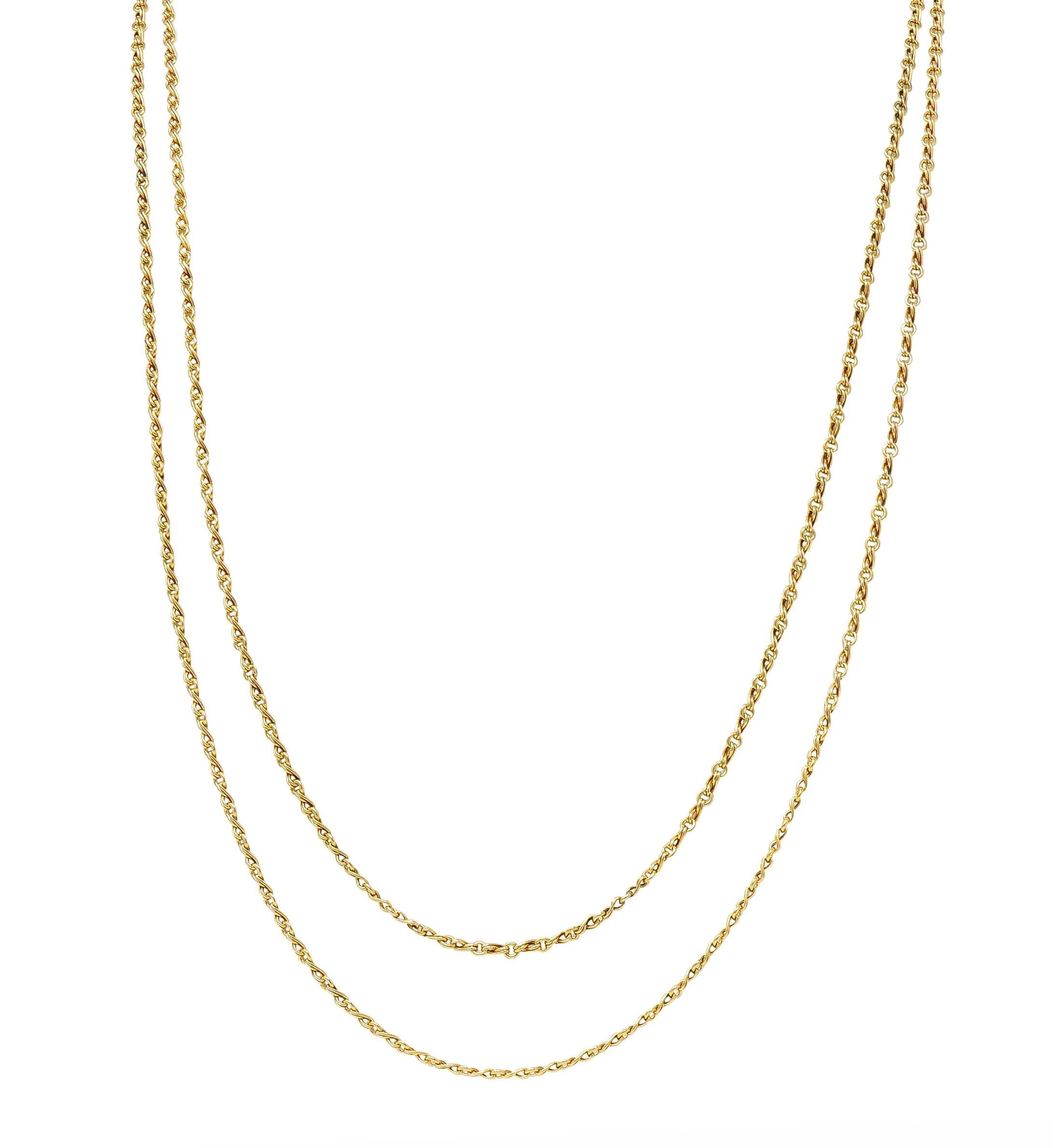 Victorian 18 Karat Yellow Gold Infinity Link 66.5 IN Long Antique Chain Necklace For Sale 2