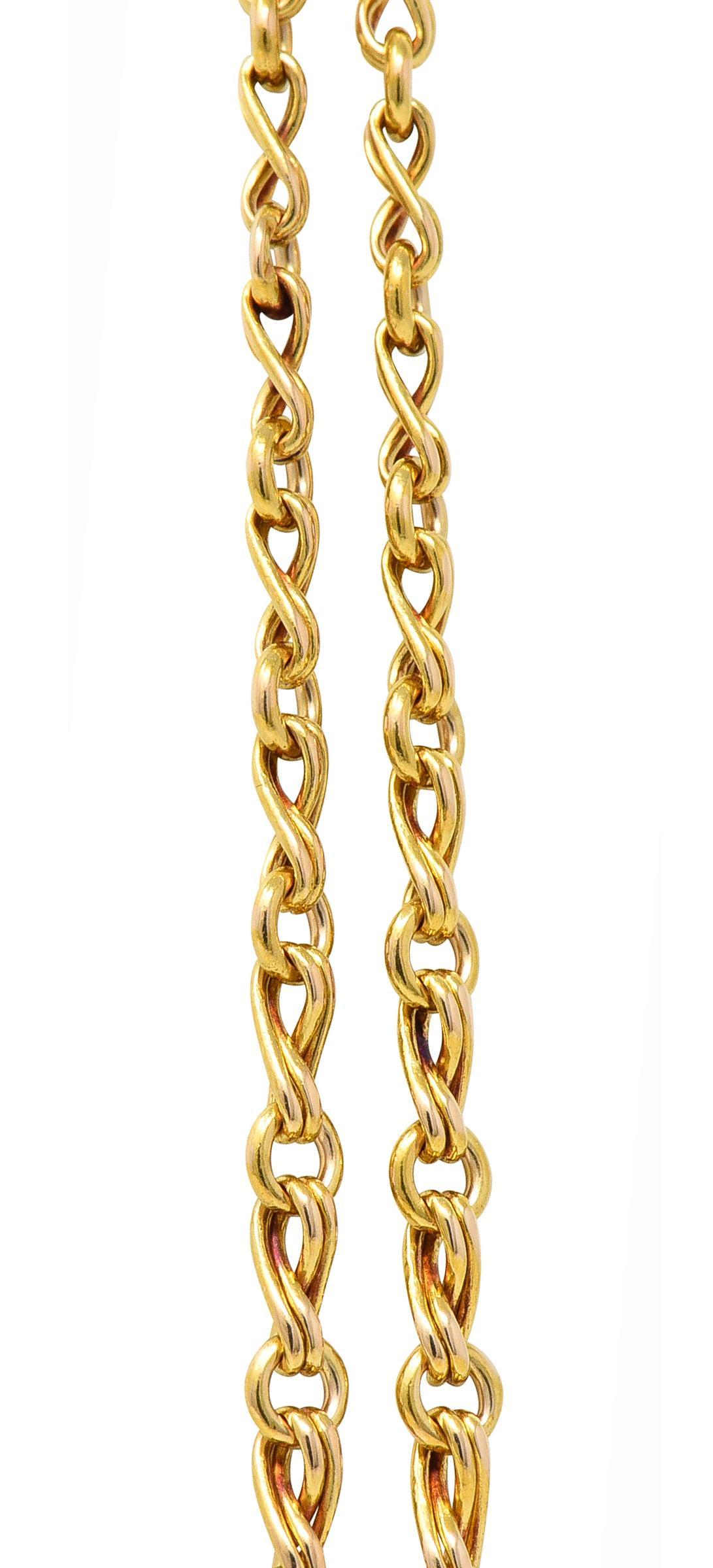 Victorian 18 Karat Yellow Gold Infinity Link 66.5 IN Long Antique Chain Necklace For Sale 3
