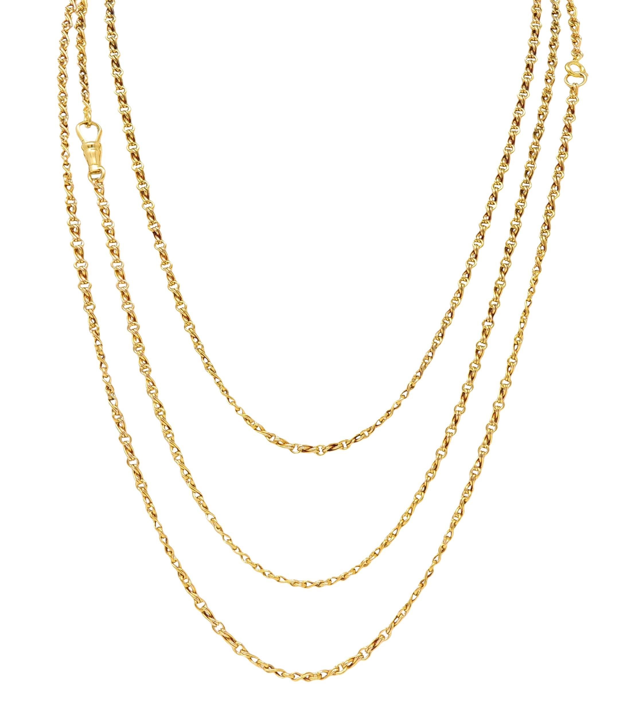 Victorian 18 Karat Yellow Gold Infinity Link 66.5 IN Long Antique Chain Necklace For Sale 5
