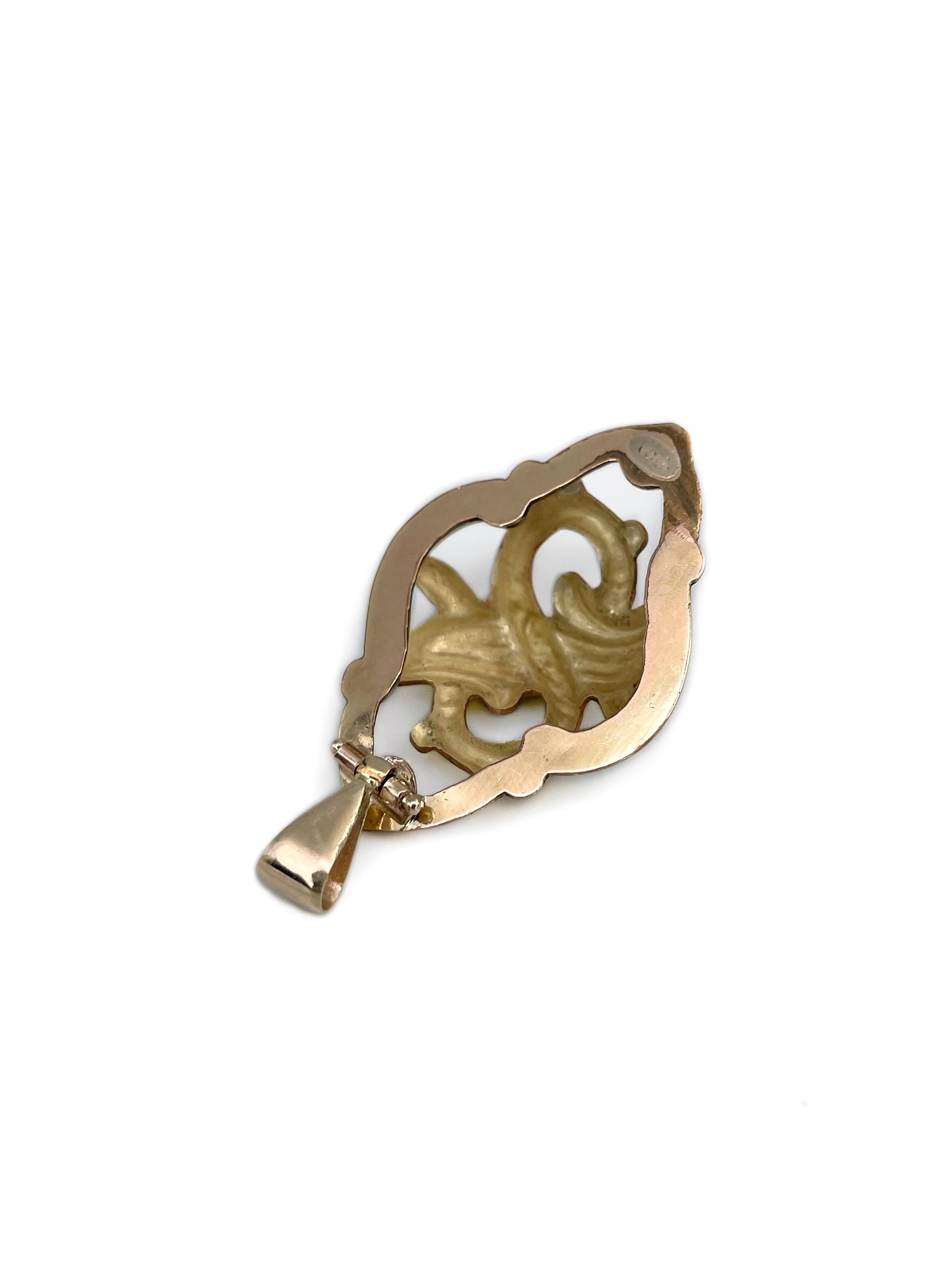Viktorianische goldfarbene, hellblaue Emaille-Knoten-Anhänger-Halskette 1