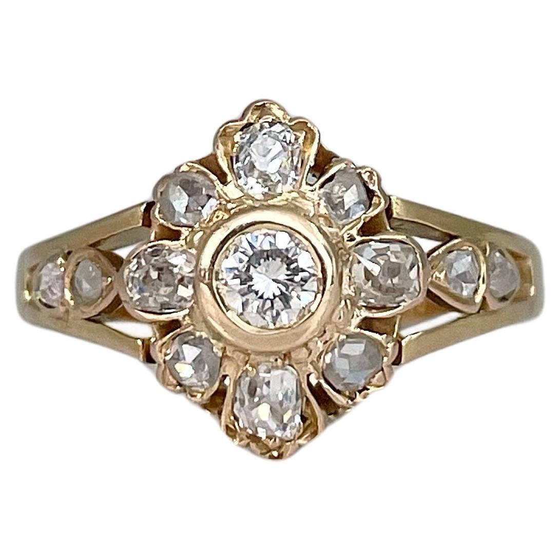 Victorian 18 Karat Yellow Gold Old Cut Diamond Cluster Ring For Sale at ...