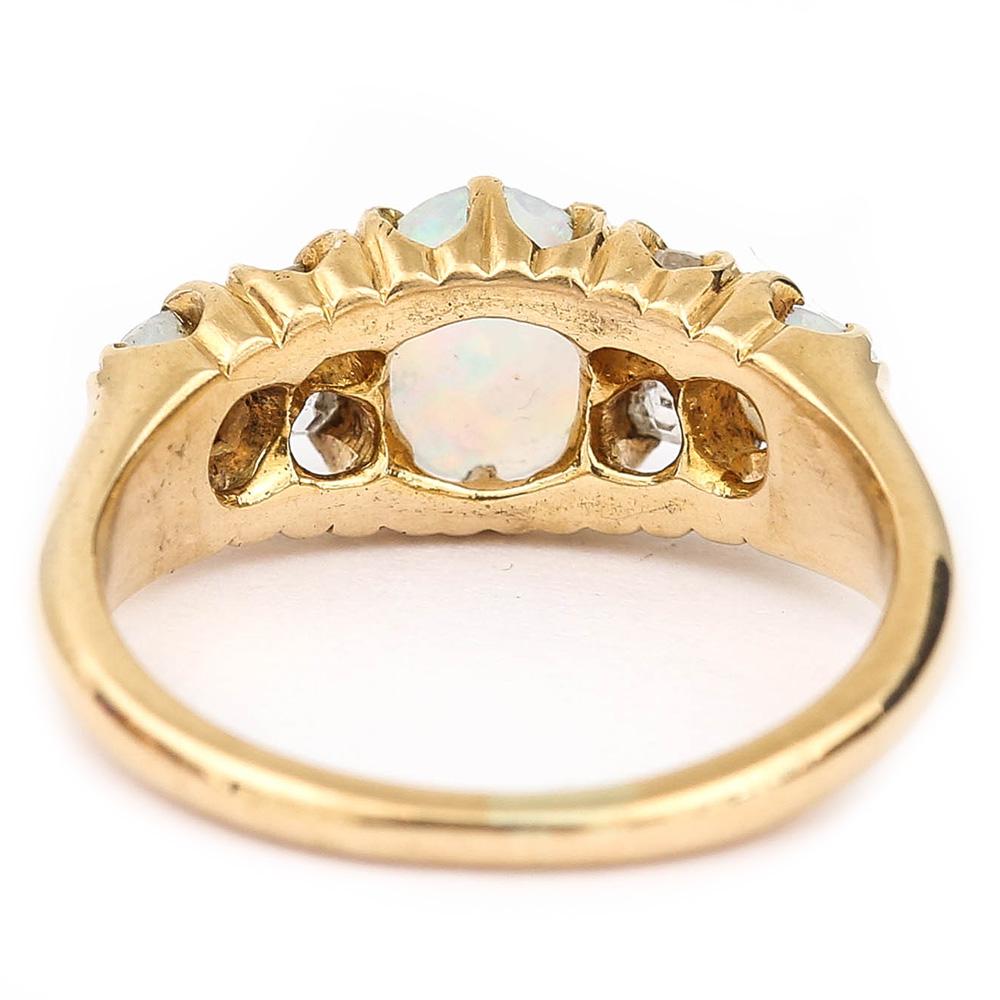 Victorian 18 Karat Gold Opal and Diamond Three Stone Gypsy Ring, circa 1890 In Good Condition In Lancashire, Oldham