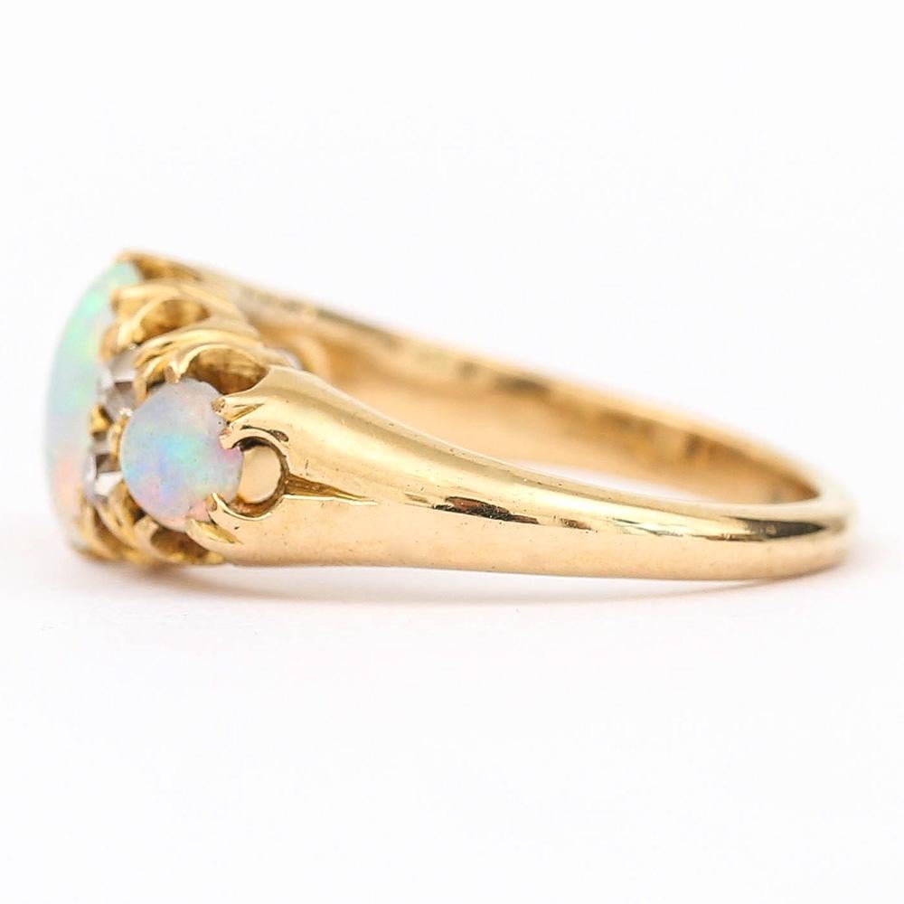 Victorian 18 Karat Gold Opal and Diamond Three Stone Gypsy Ring, circa 1890 1