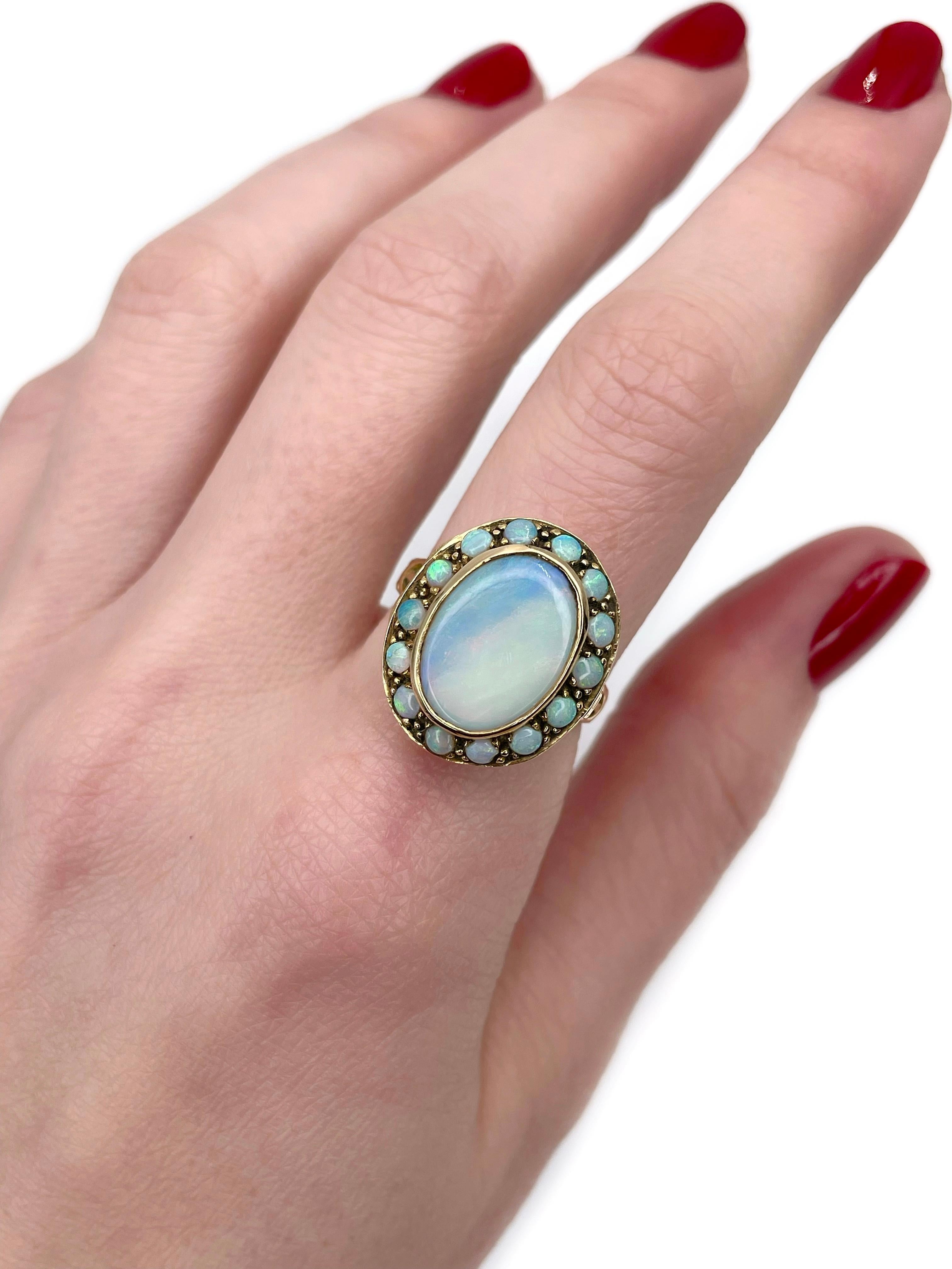 Cabochon Victorian 18 Karat Yellow Gold Opal Poison Cocktail Ring