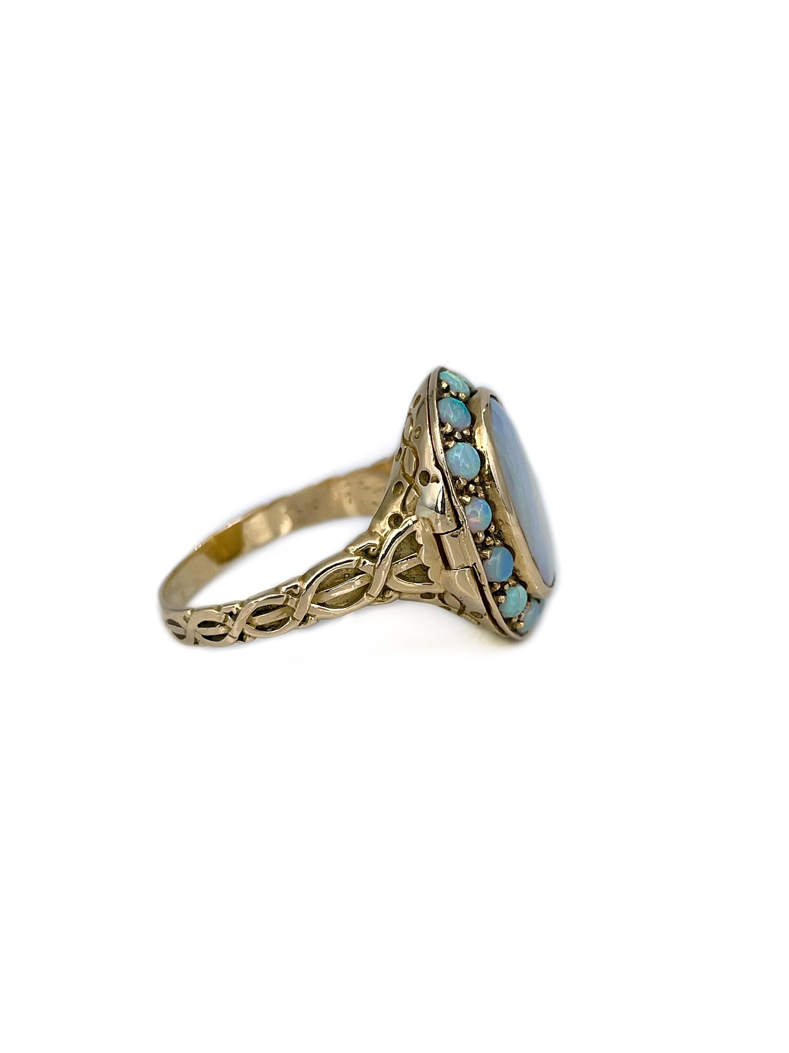Women's Victorian 18 Karat Yellow Gold Opal Poison Cocktail Ring