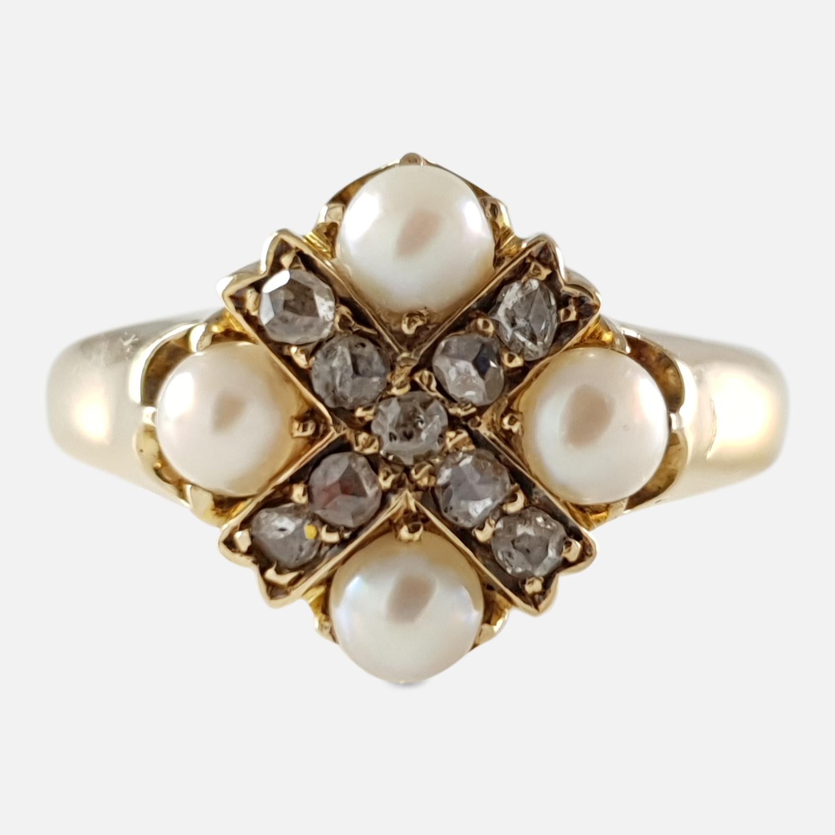 Victorian 18 Karat Yellow Gold Pearl and Diamond Cruciform Ring 4