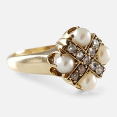 Victorian 18 Karat Yellow Gold Pearl and Diamond Cruciform Ring