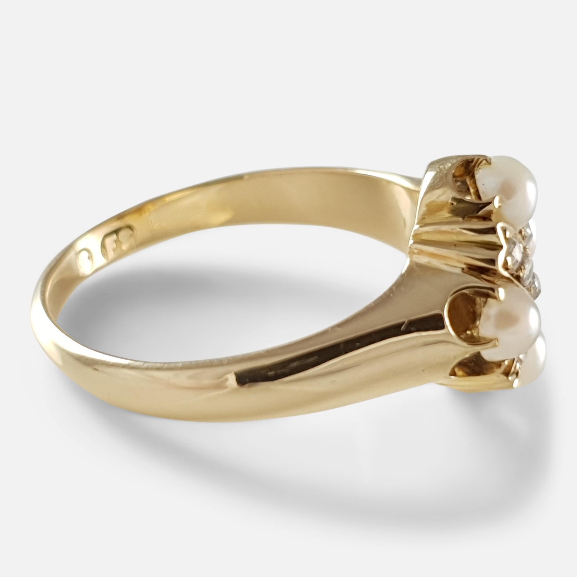 Late Victorian Victorian 18 Karat Yellow Gold Pearl and Diamond Cruciform Ring