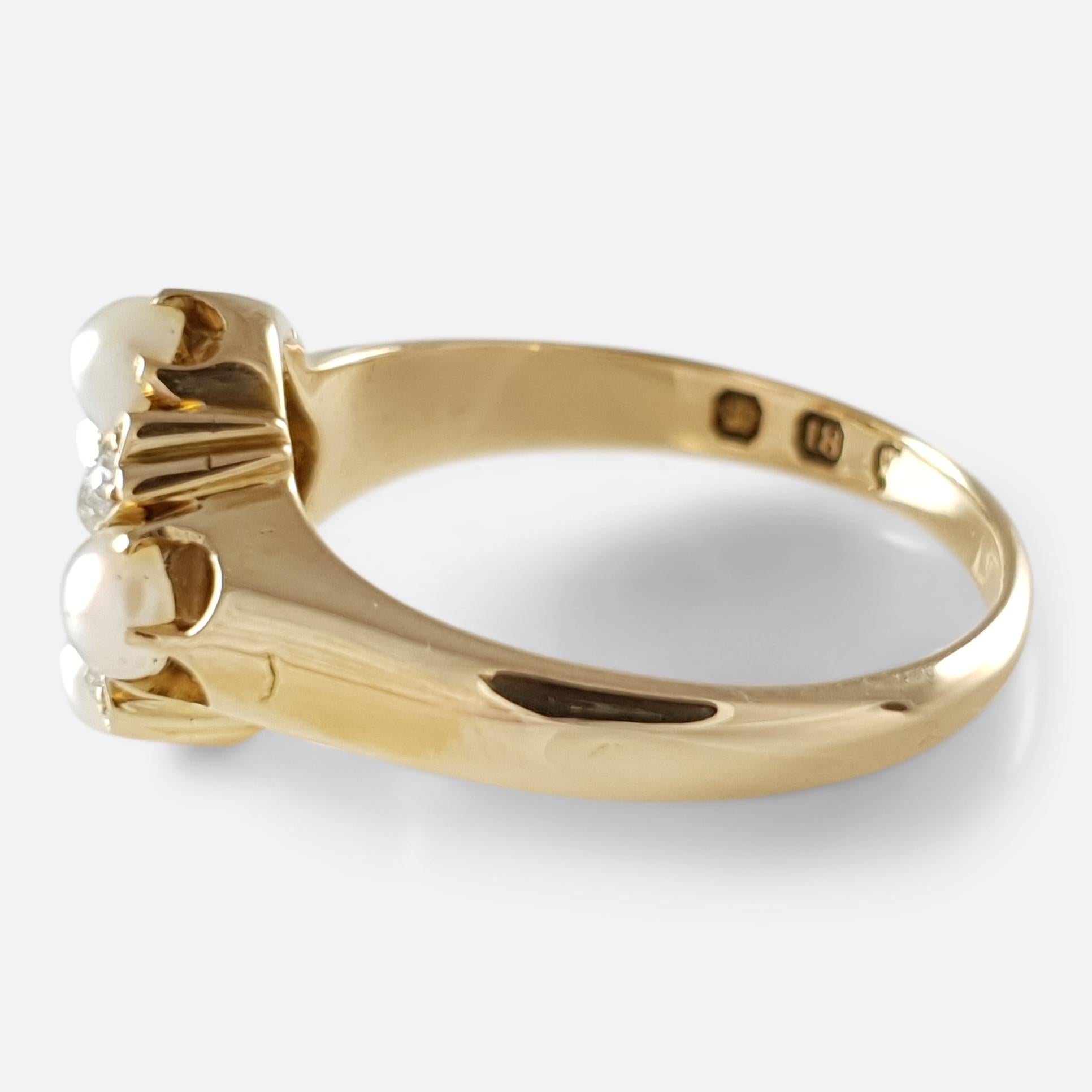 Women's Victorian 18 Karat Yellow Gold Pearl and Diamond Cruciform Ring