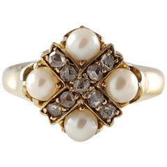 Victorian 18 Karat Yellow Gold Pearl and Diamond Cruciform Ring