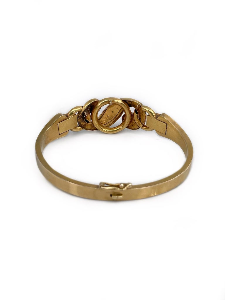 Victorian 18 Karat Yellow Gold Pearl Blue Enamel Hinged Bangle Bracelet ...