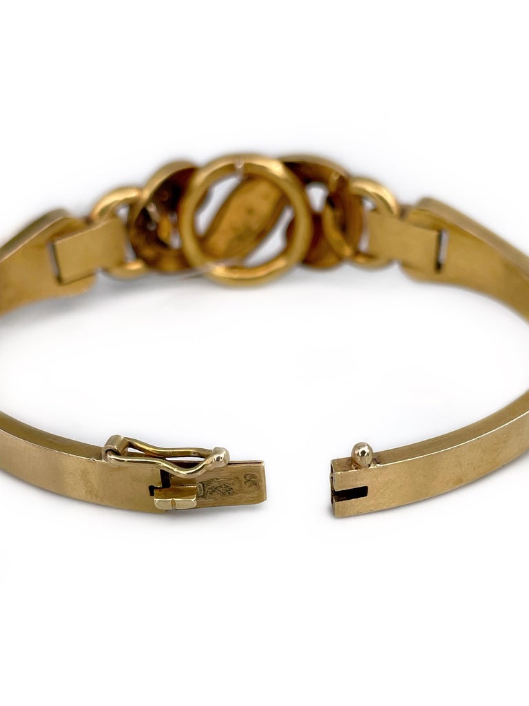 Victorian 18 Karat Yellow Gold Pearl Blue Enamel Hinged Bangle Bracelet ...