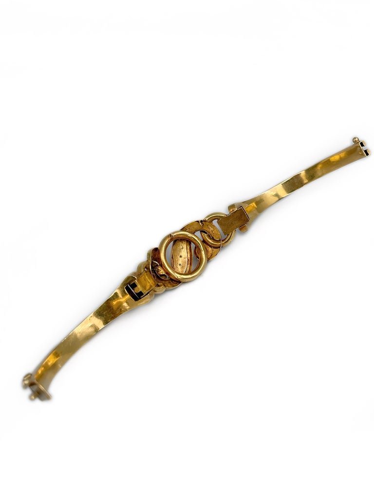 Victorian 18 Karat Yellow Gold Pearl Blue Enamel Hinged Bangle Bracelet ...