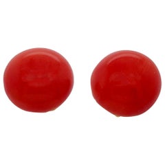 Victorian 18 Karat Yellow Gold Red Coral Button Earrings