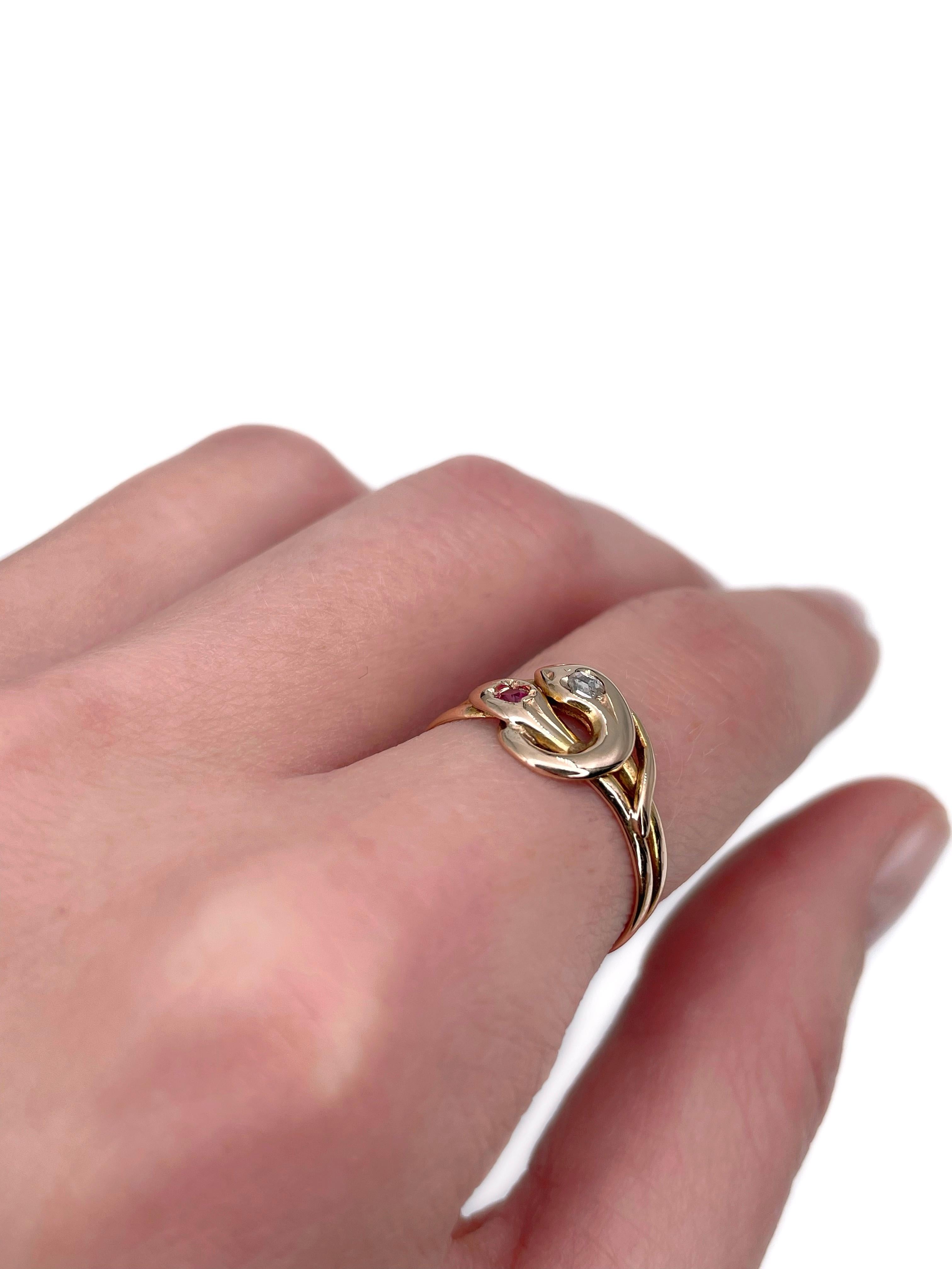 Women's Victorian 18 Karat Yellow Gold Rose Cut Diamond Double Snake Ring