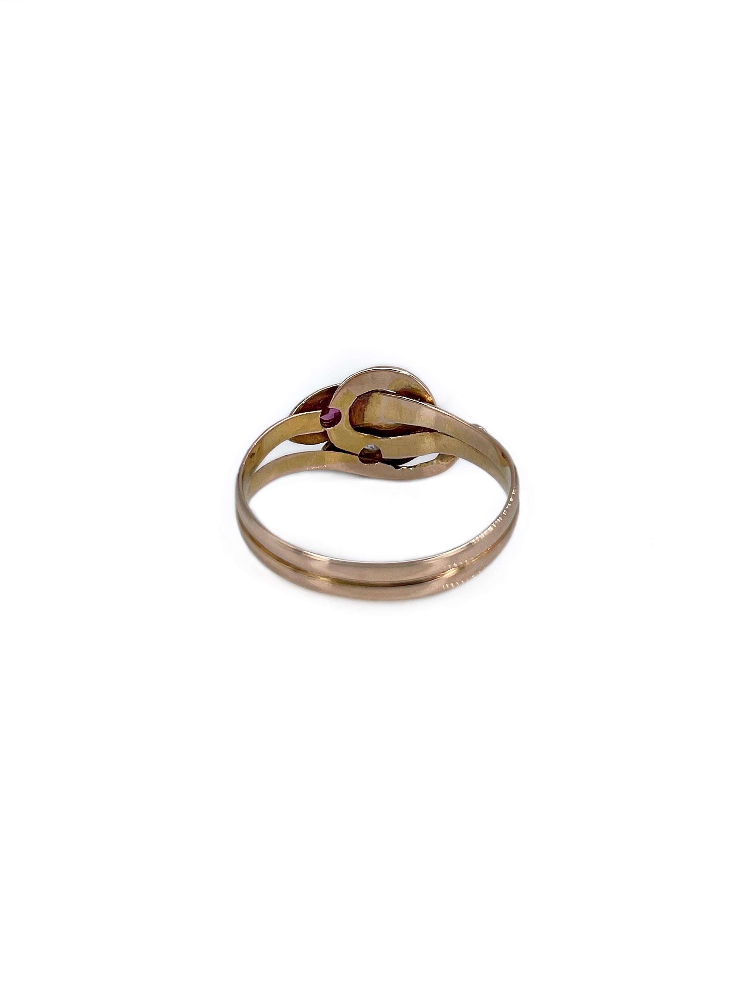 Victorian 18 Karat Yellow Gold Rose Cut Diamond Double Snake Ring 1