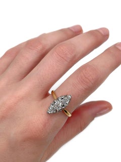 Victorian 18 Karat Yellow Gold Rose Cut Diamond Navette Ring