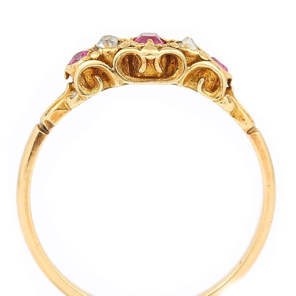 Victorian 18 Karat Yellow Gold Ruby and Diamond Five-Stone Ring, circa 1890 6