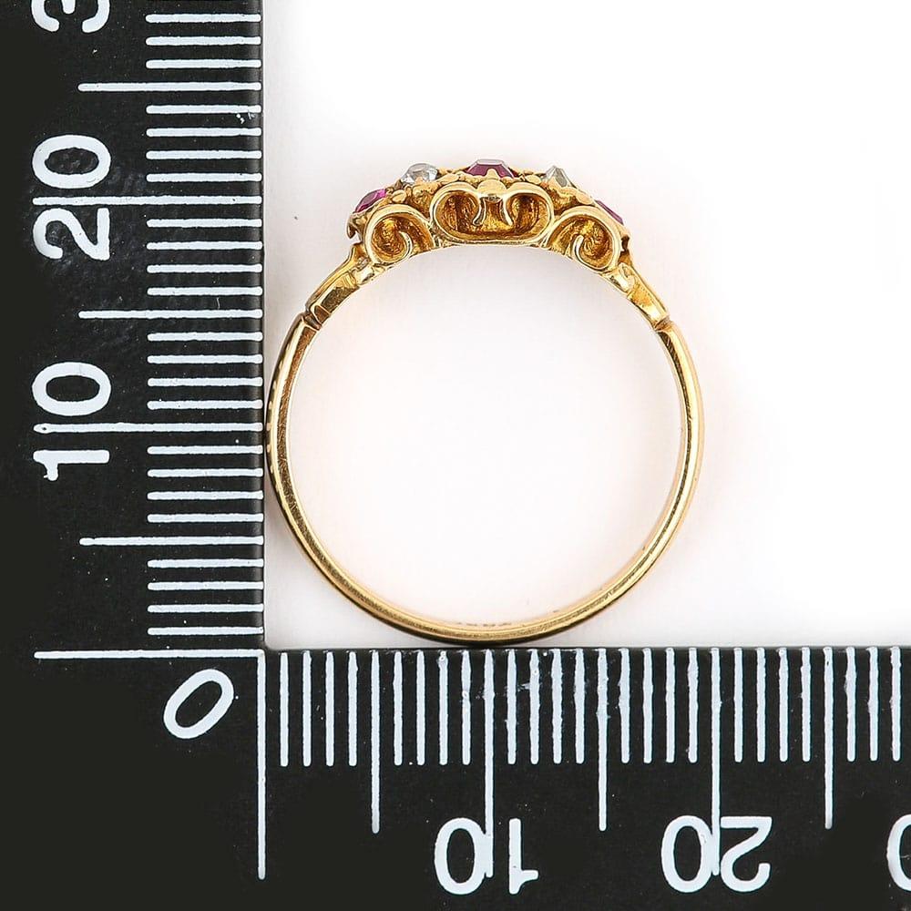 Victorian 18 Karat Yellow Gold Ruby and Diamond Five-Stone Ring, circa 1890 7