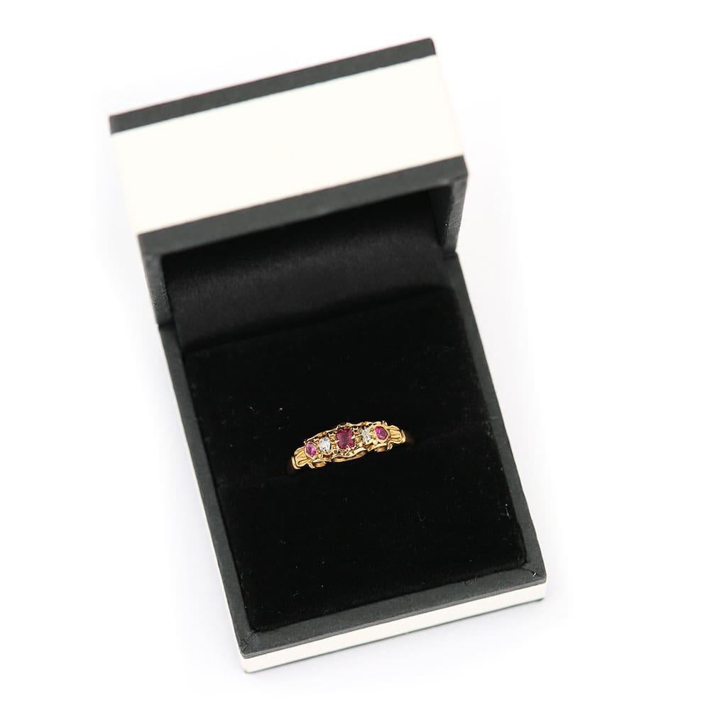 Victorian 18 Karat Yellow Gold Ruby and Diamond Five-Stone Ring, circa 1890 9
