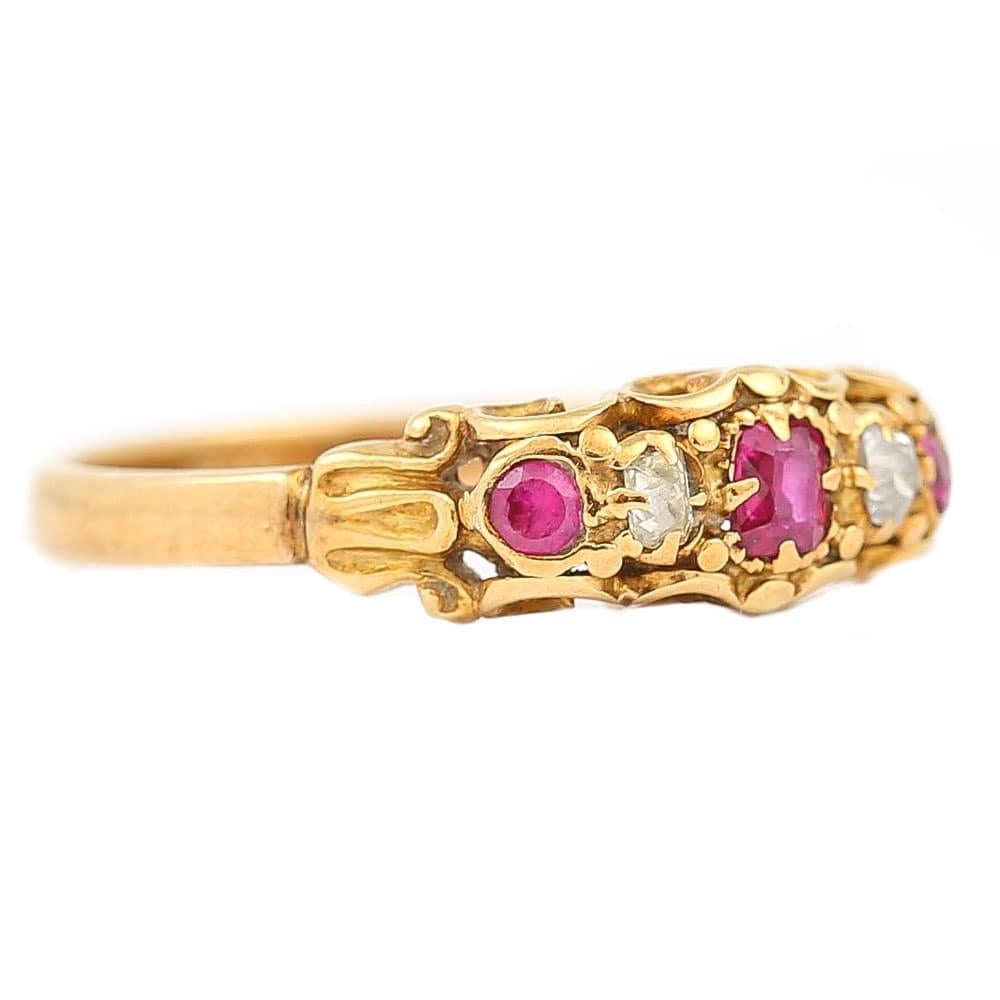 Victorian 18 Karat Yellow Gold Ruby and Diamond Five-Stone Ring, circa 1890 1