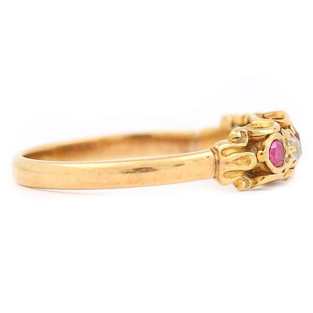 Victorian 18 Karat Yellow Gold Ruby and Diamond Five-Stone Ring, circa 1890 2