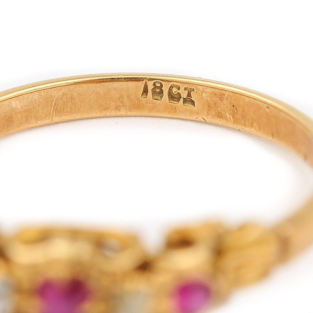 Victorian 18 Karat Yellow Gold Ruby and Diamond Five-Stone Ring, circa 1890 3