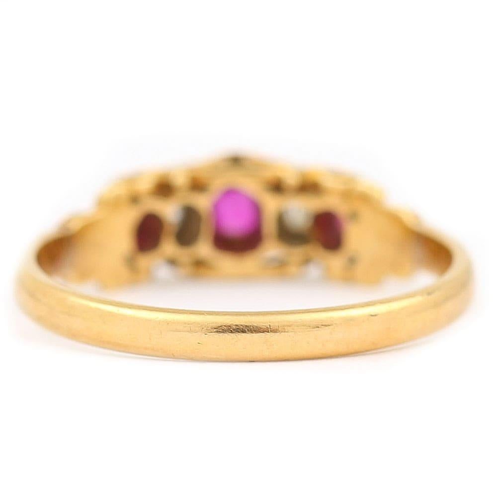 Victorian 18 Karat Yellow Gold Ruby and Diamond Five-Stone Ring, circa 1890 4