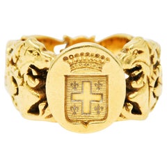 Viktorianischer Siegelring aus 18 Karat Gelbgold mit Unisex-Löwenwappen