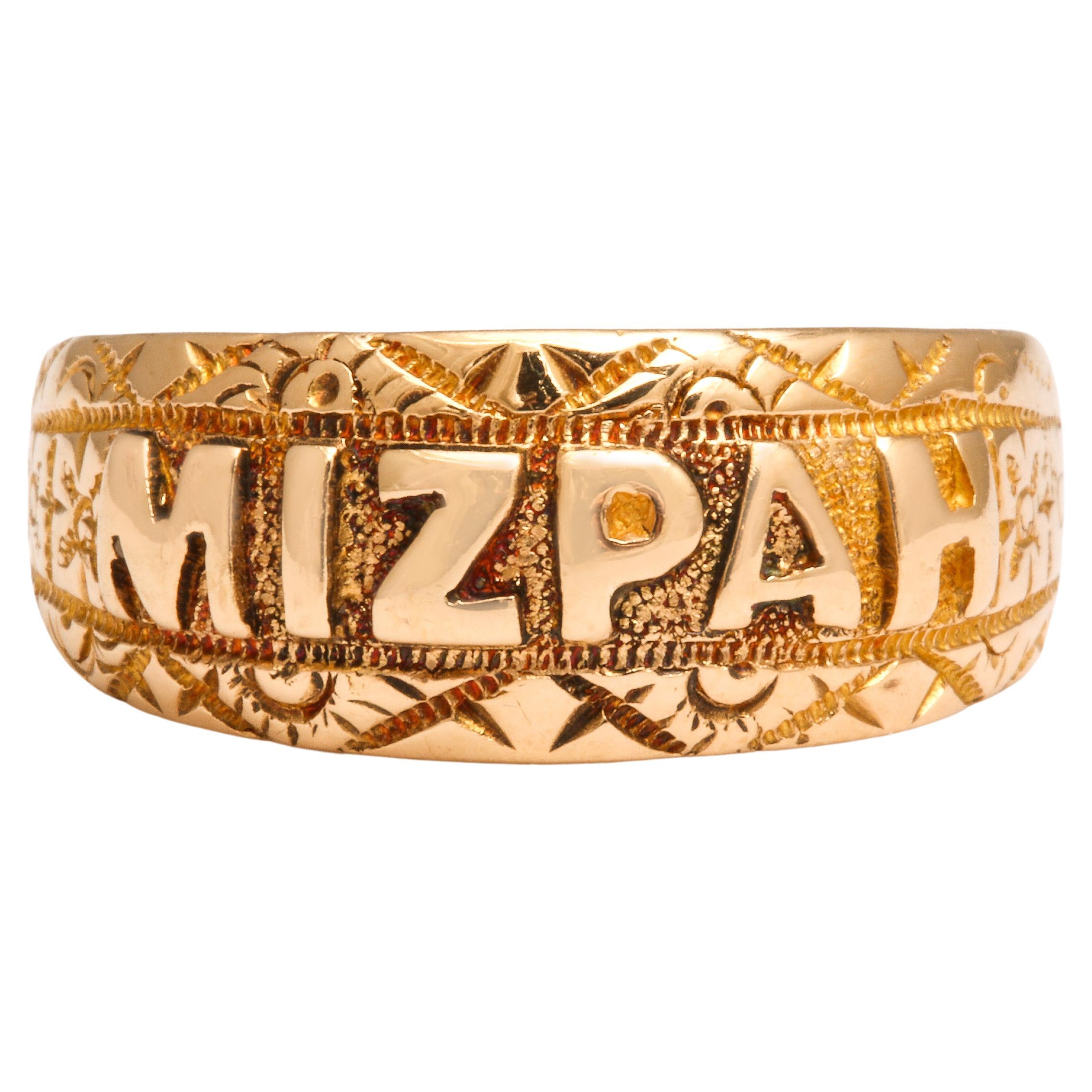 Bague victorienne gravée Mizpah 18 carats