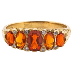 Bague victorienne en opale de feu 18 carats et diamants