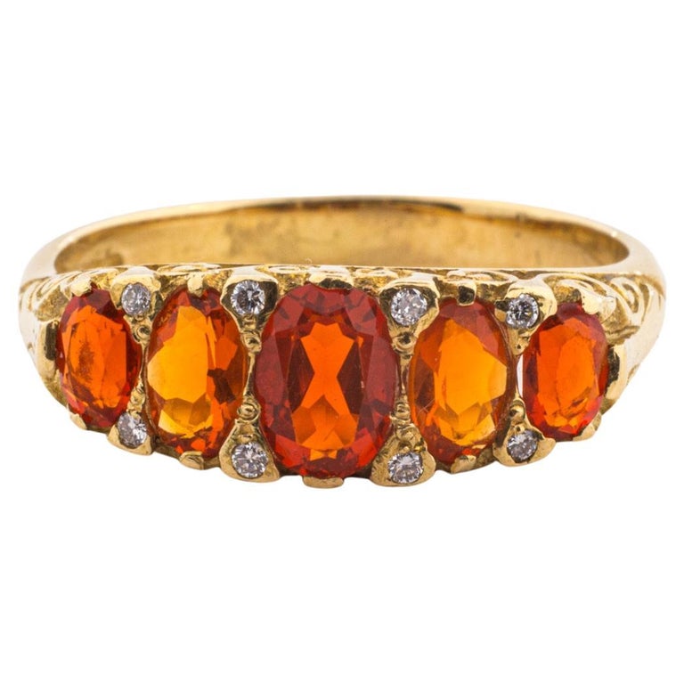 Victorian 18 Kt Fire Opal Diamond Ring For Sale