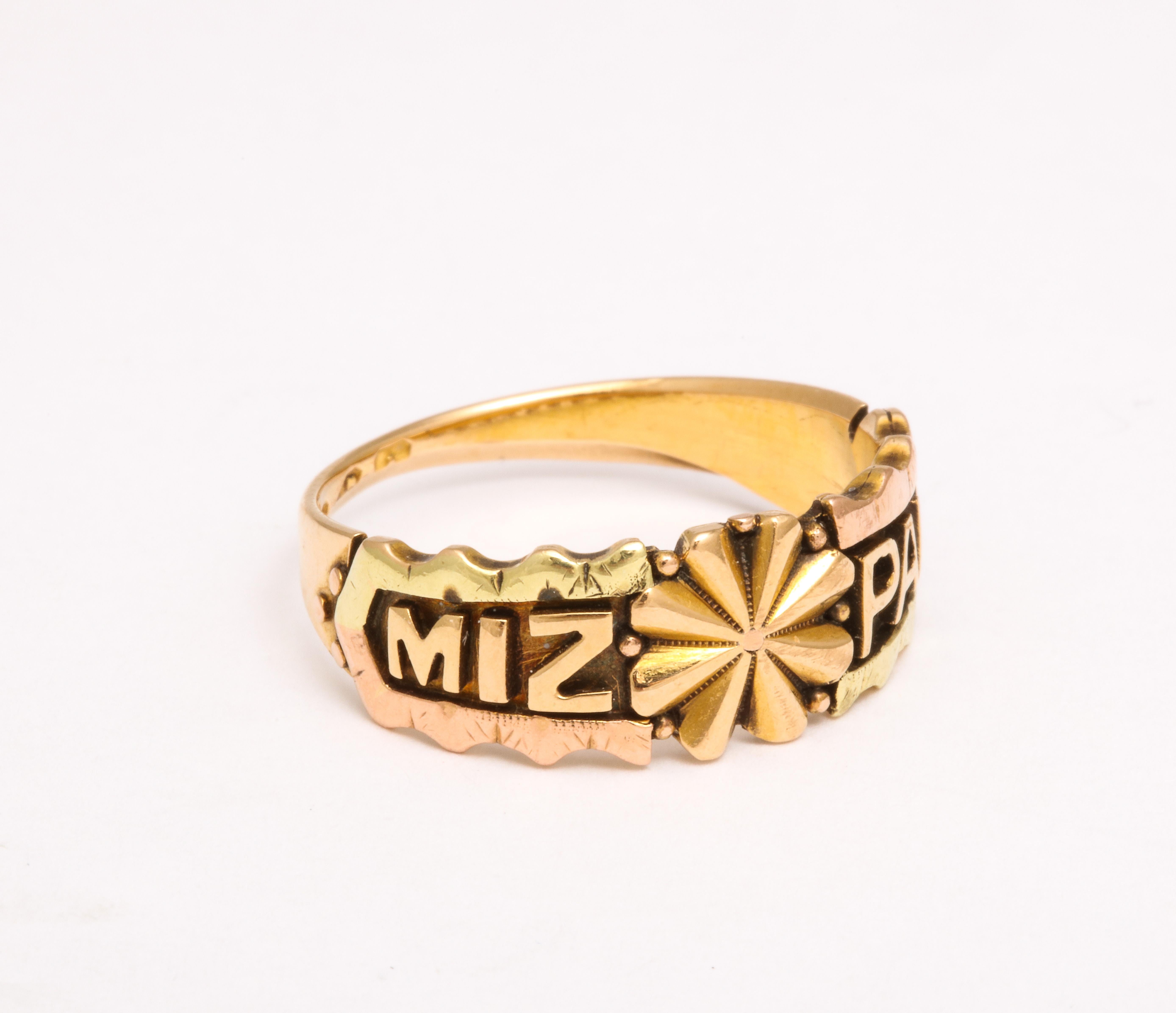 Victorian 18 Karat Gold and Enamel Mizpah Ring In Excellent Condition For Sale In Stamford, CT