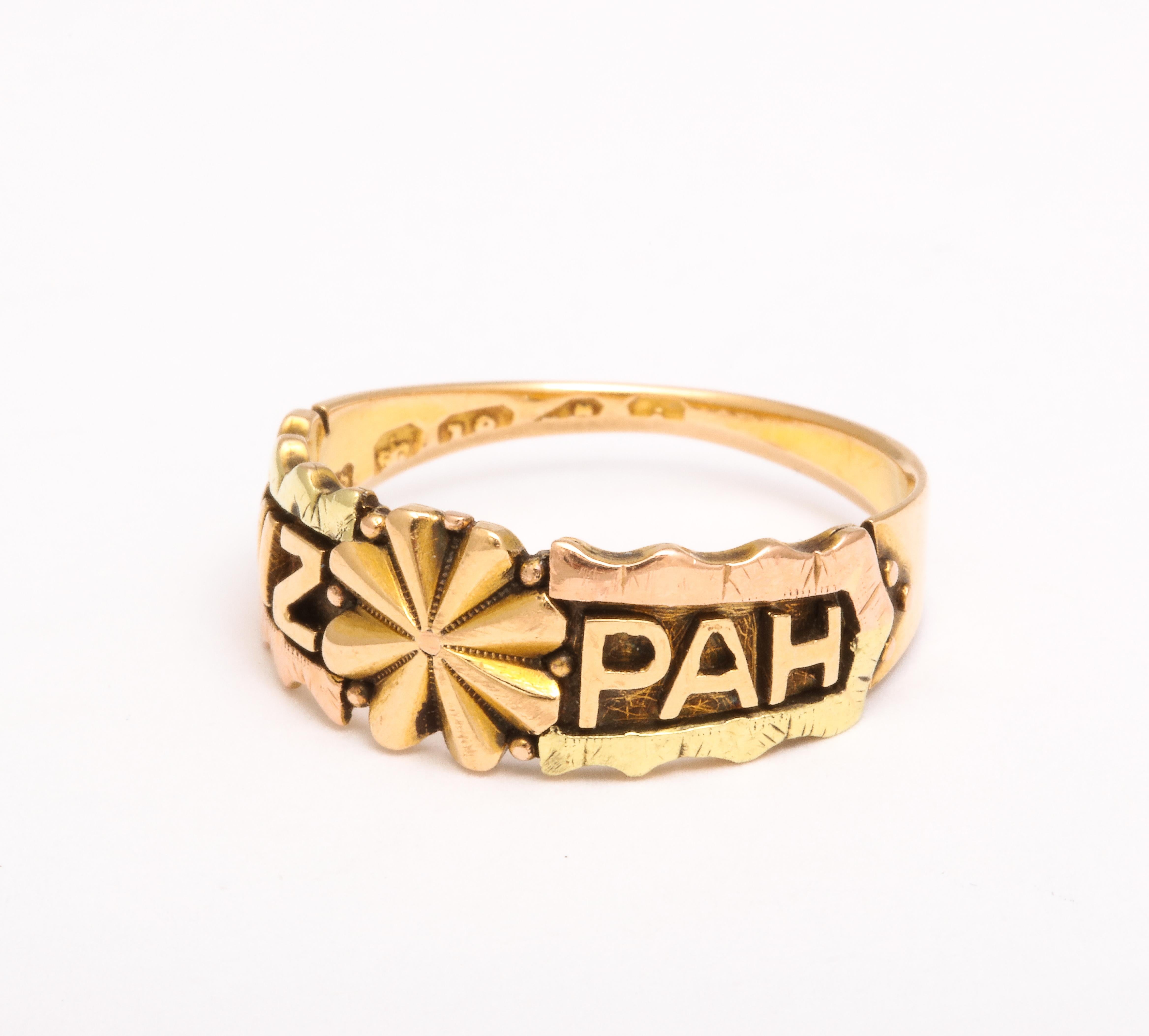 Victorian 18 Karat Gold and Enamel Mizpah Ring For Sale 1