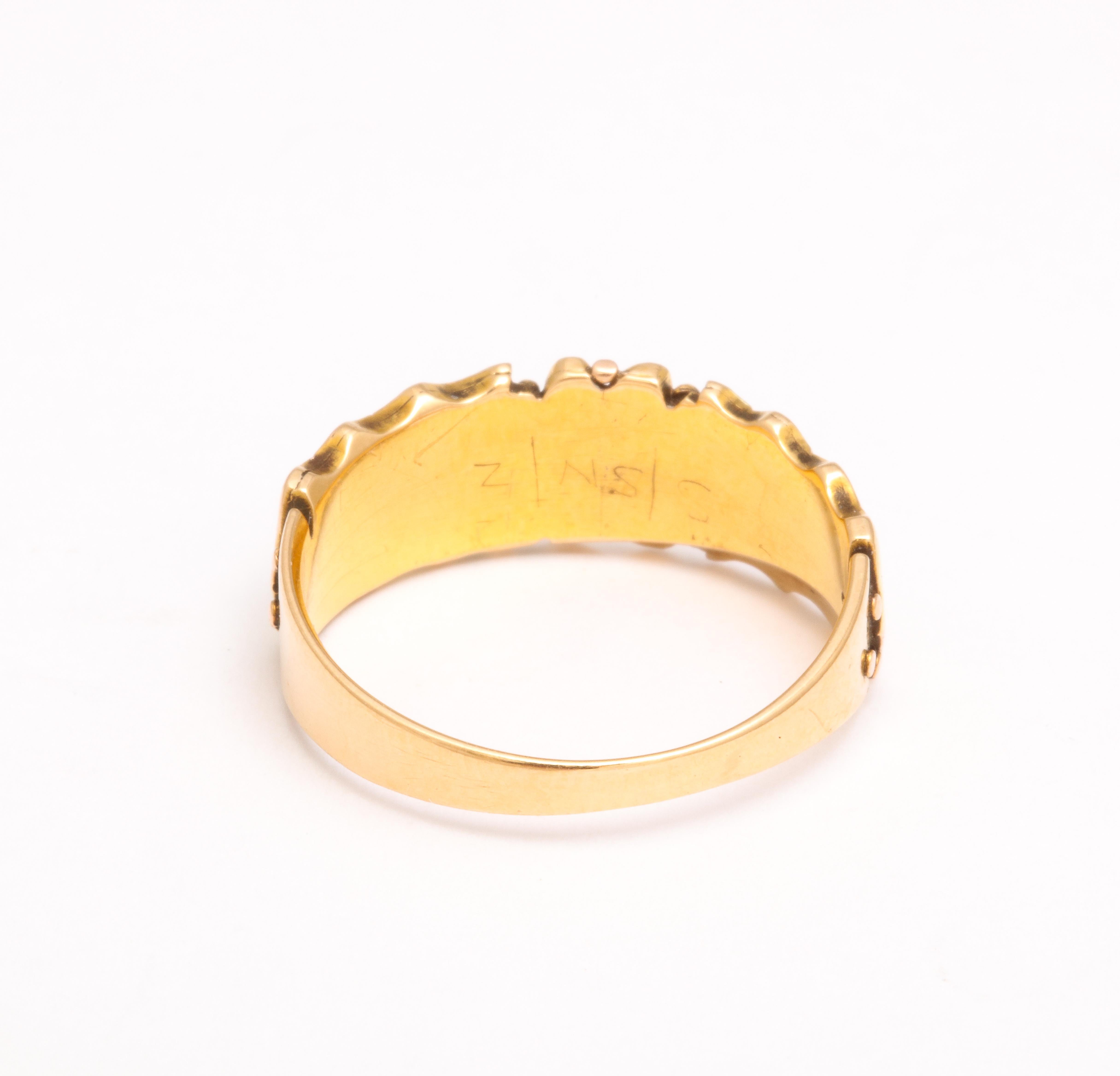 Victorian 18 Karat Gold and Enamel Mizpah Ring For Sale 3