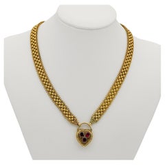 Antique Victorian 18 Kt gold Garnet Padlock 18 KT Necklace